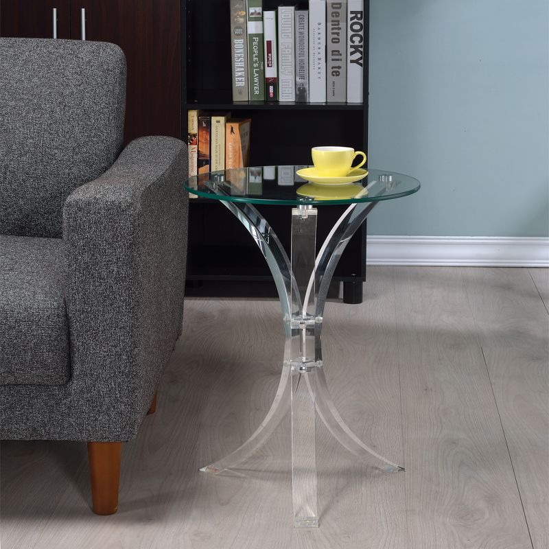 Coaster Home Furnishings Contemporary Round Clear Glass Top and Acrylic Curved Base Accent End Table for Home Living Rooms or Bedrooms