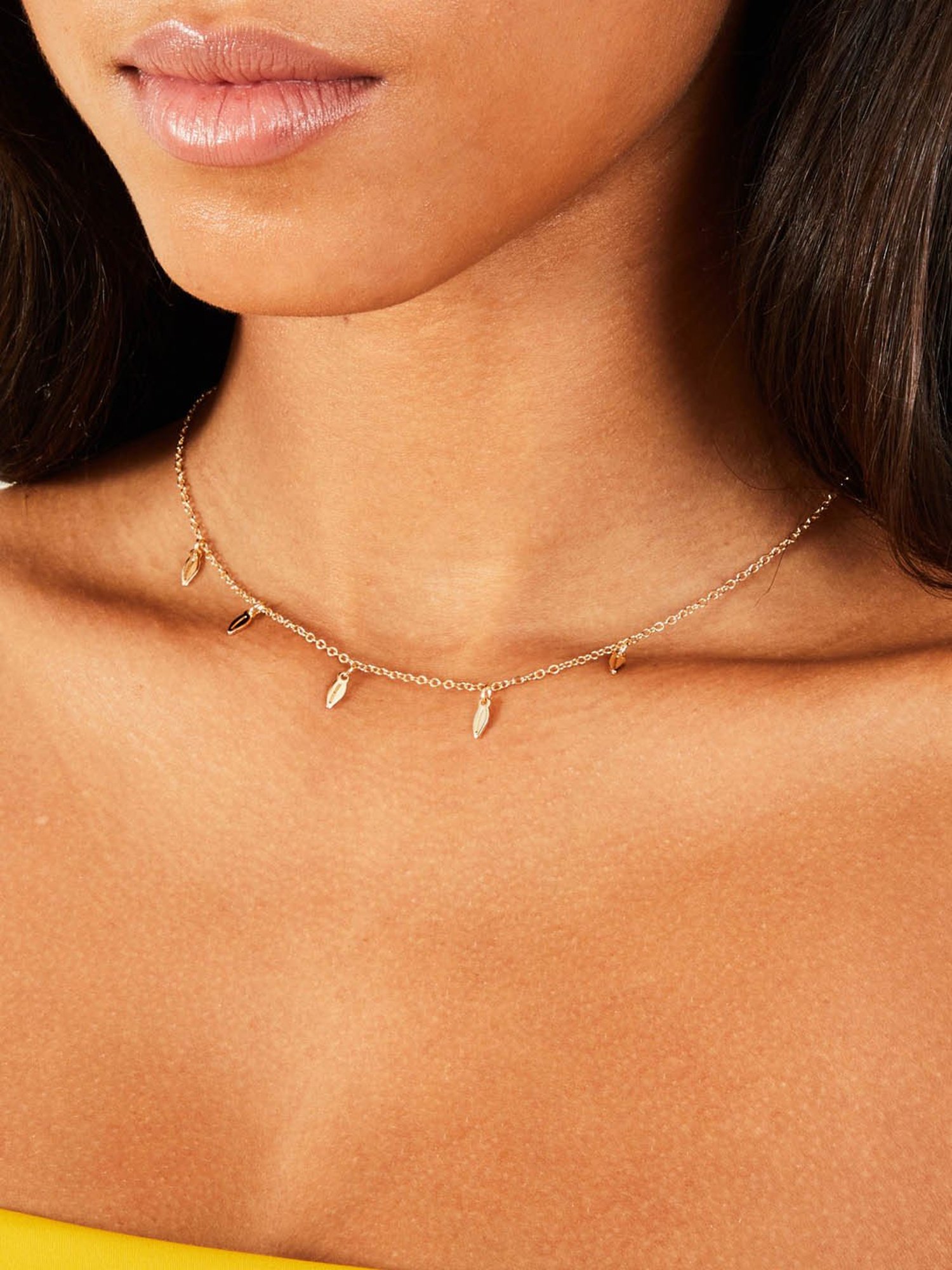 Accessorize London Gold Leaf Station Necklace for Women