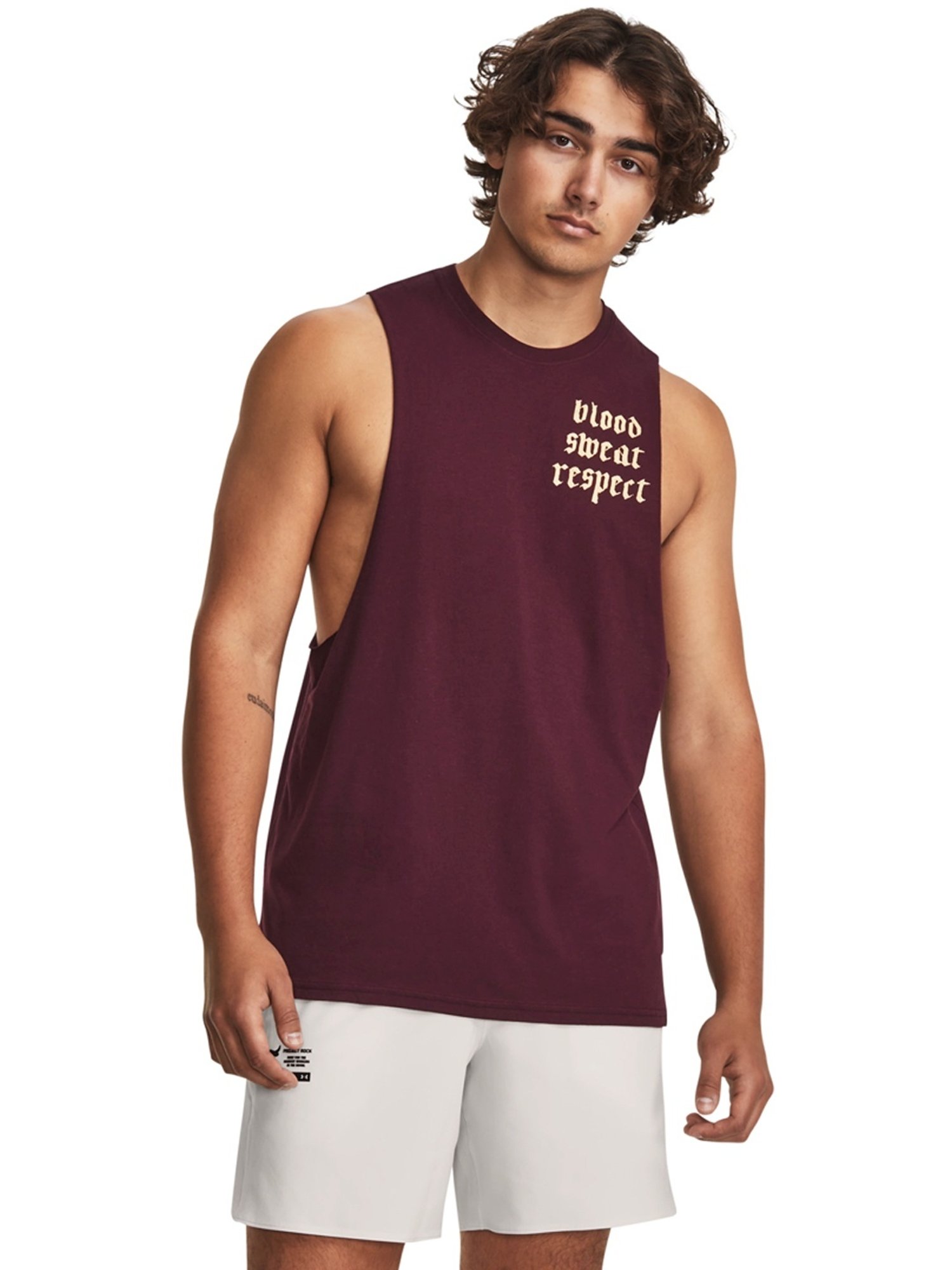 Under Armour Maroon Cotton Loose Fit Printed Tank Tee