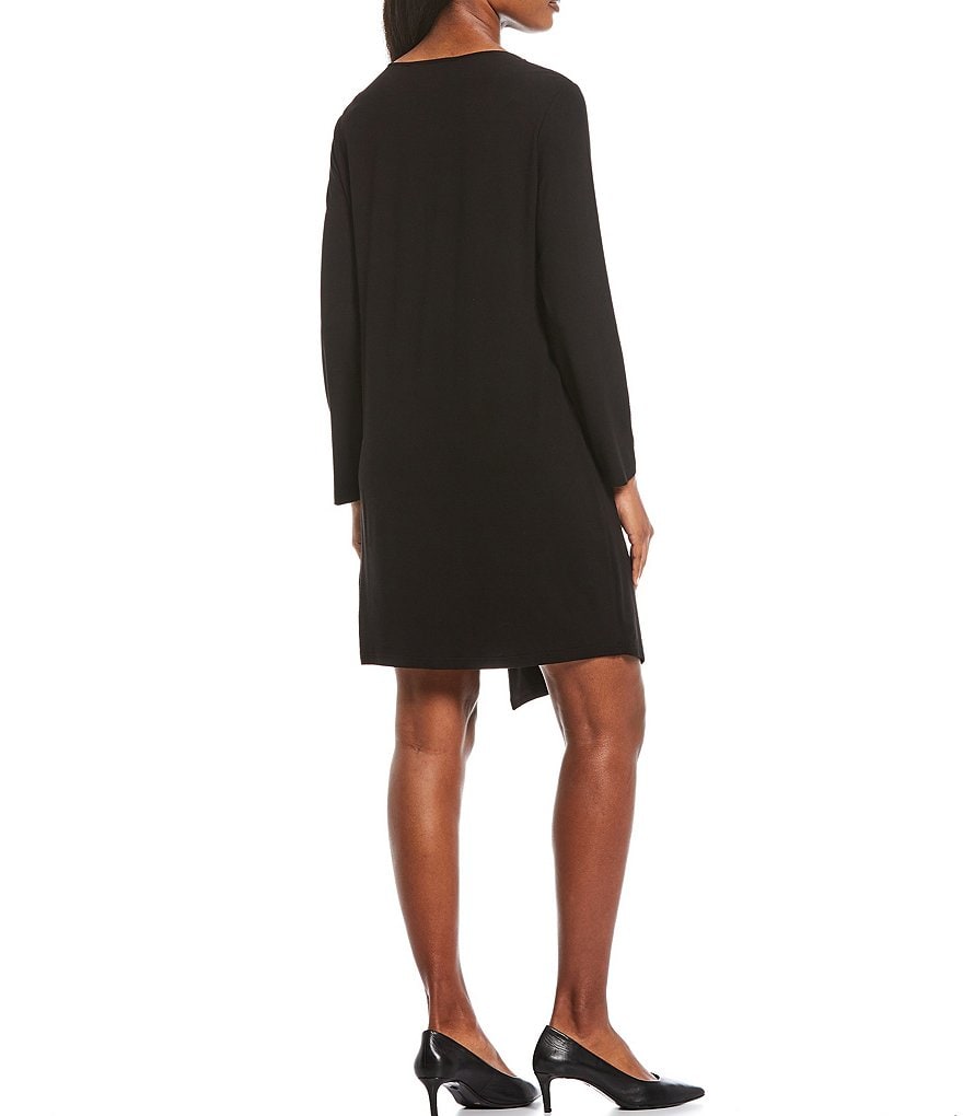 Ming Wang Long Sleeve Asymmetric Embellish Draped Dress
