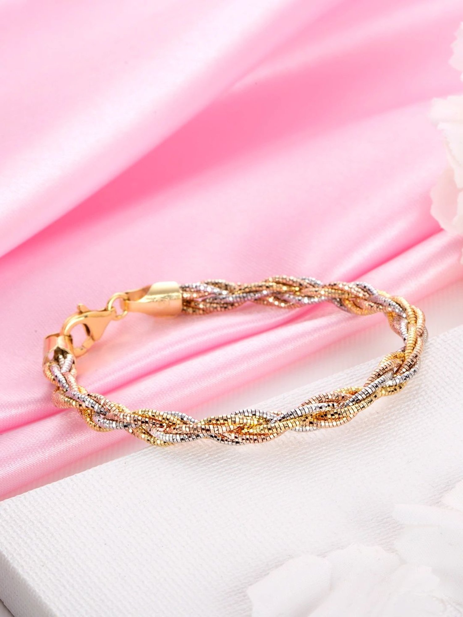 Zavya Tricolor Tapestry Triple Tone-Plated Weaved 925 Sterling Silver Bracelet