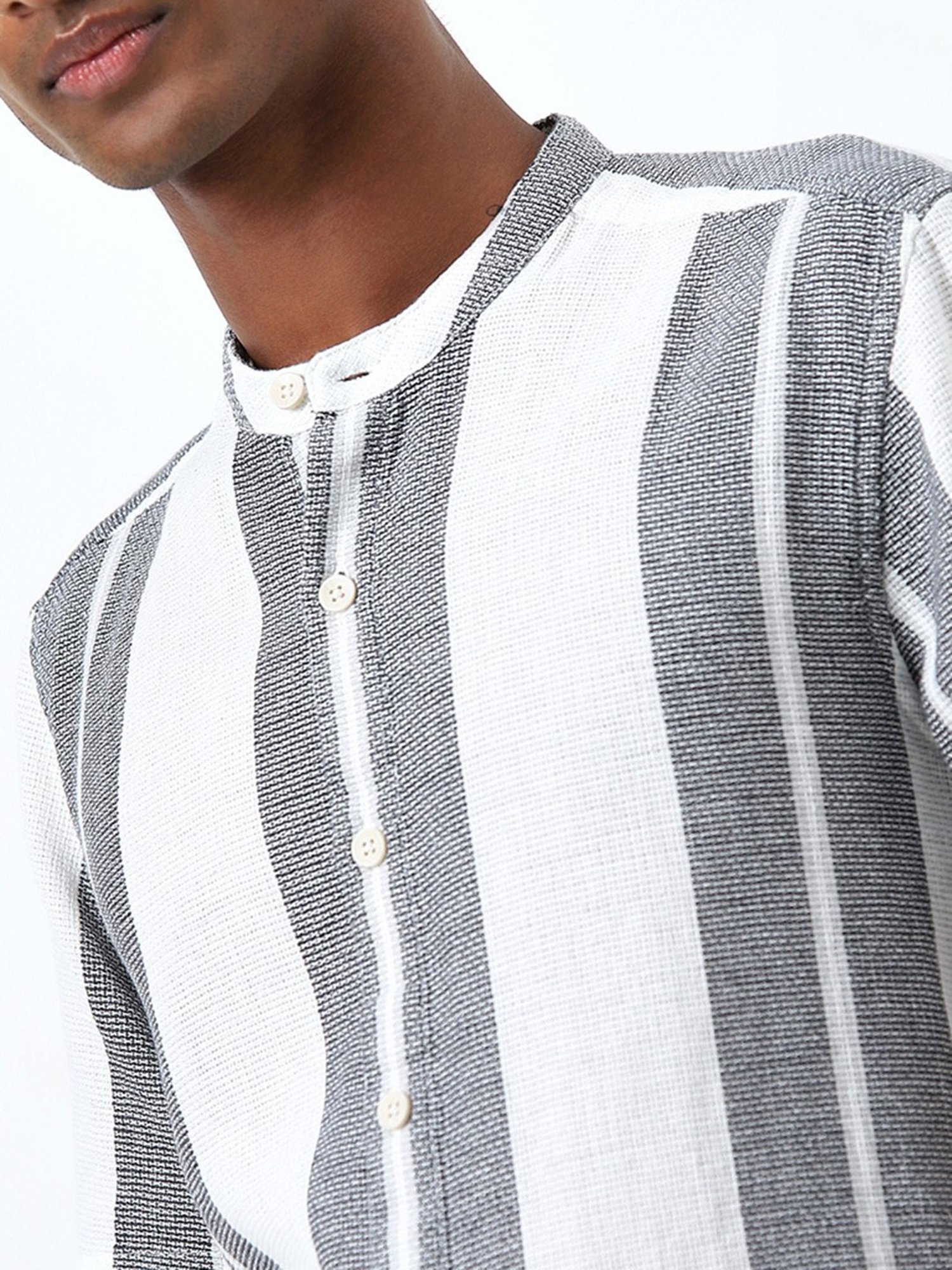 ETA by Westside Grey Stripe Printed Resort-Fit Cotton Shirt