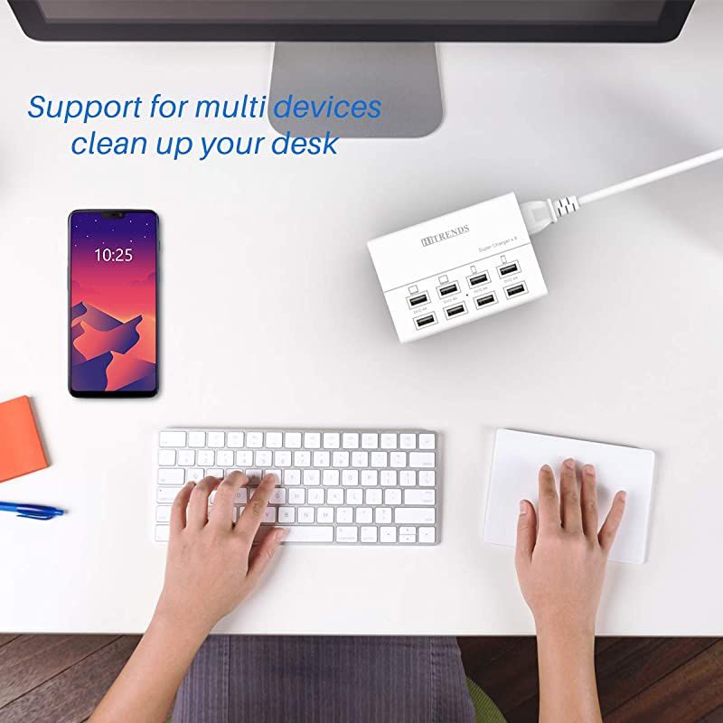 USB Charger  8 Ports Charging Station 50W10A Multi Port USB Charging Hub for Multiple Devices 5ft Cord White