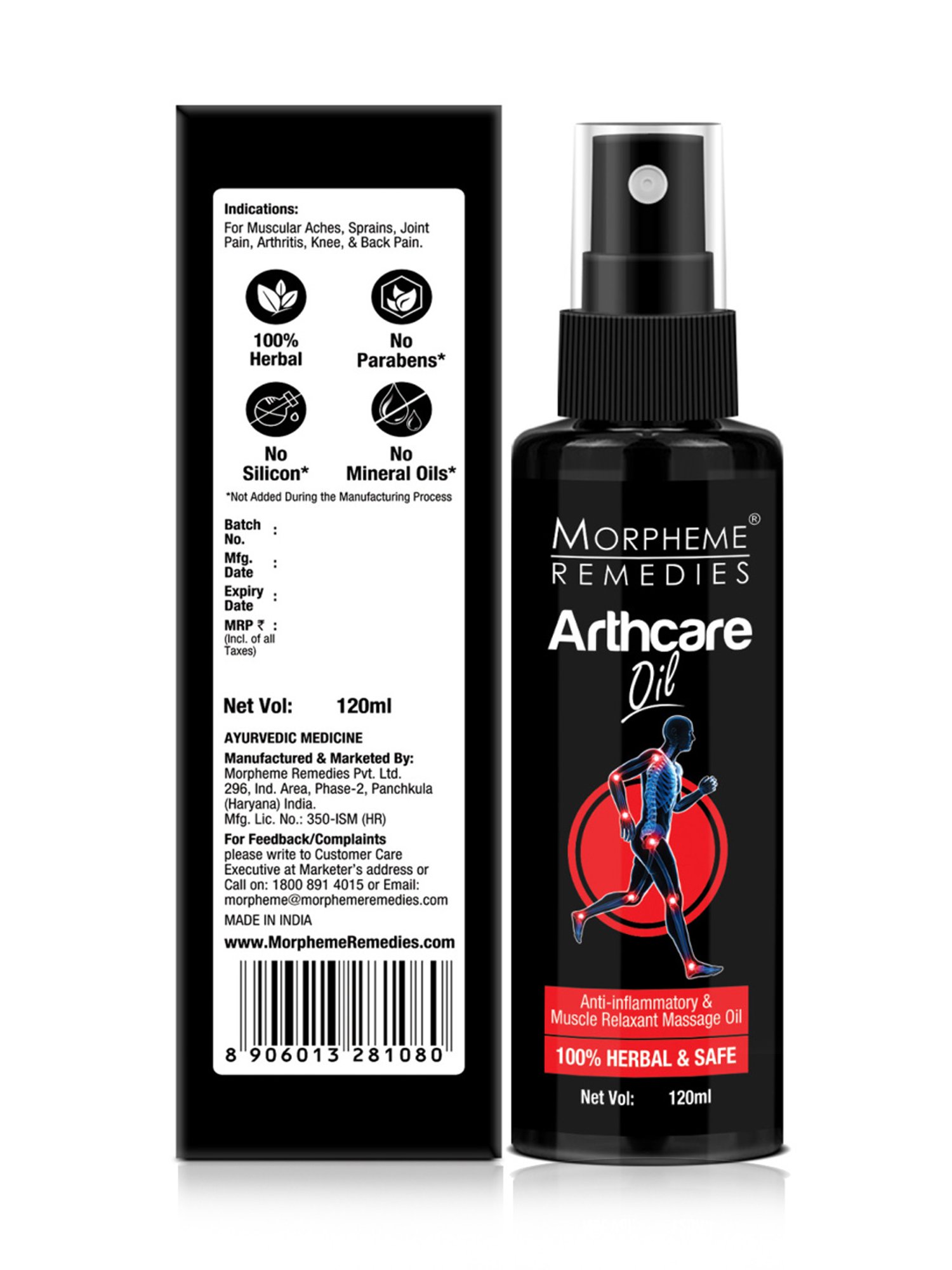 Morpheme Remedies Arthcare Pain Relief Oil for Body, Back, Legs, Knee - 120 ml