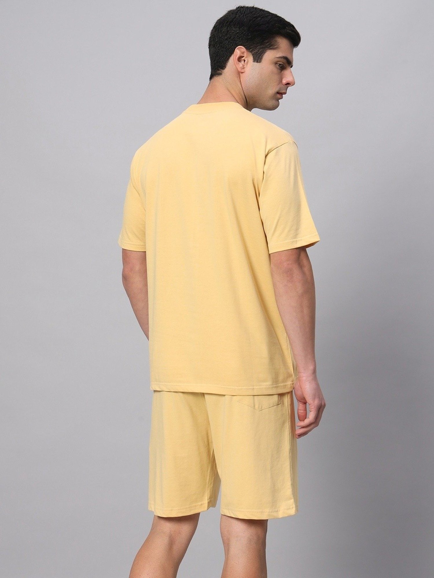 Griffel Yellow Cotton Loose Fit Logo Printed Co-Ord Set