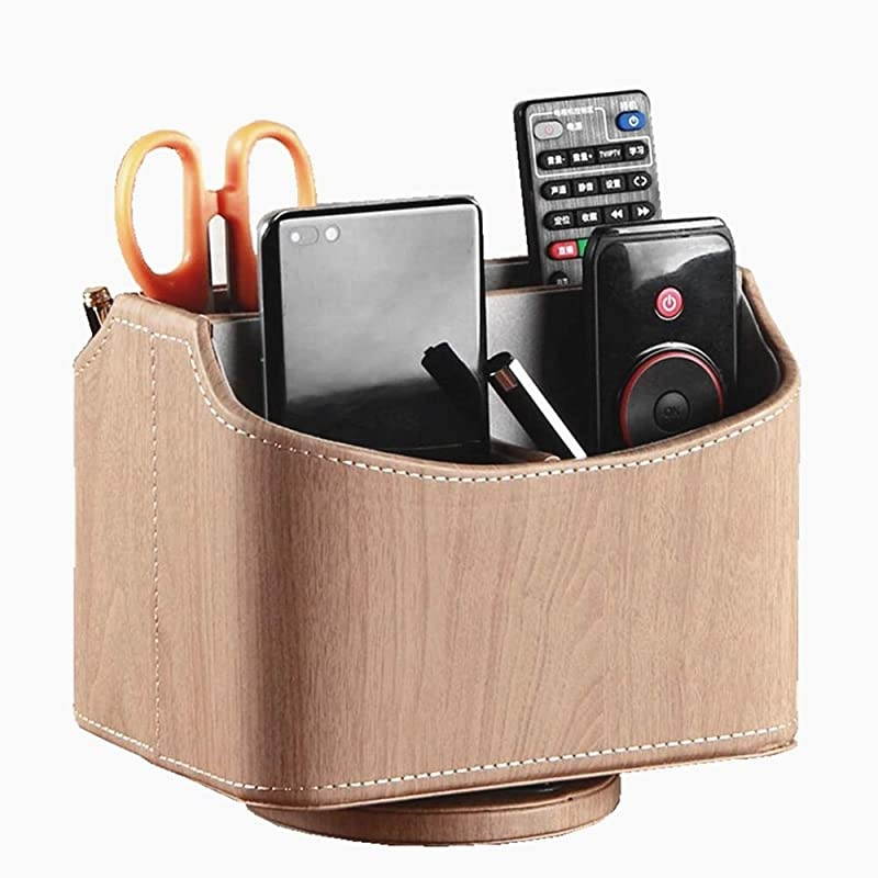 Control Holder 360 Degrees Rotatable Desk Stationery Supply Organizer PU Leather Desktop Storage Box for Controllers Media Bedside Spinning TV Caddy E-reader iPad Mobile Pencil Cosmetic(Black)
