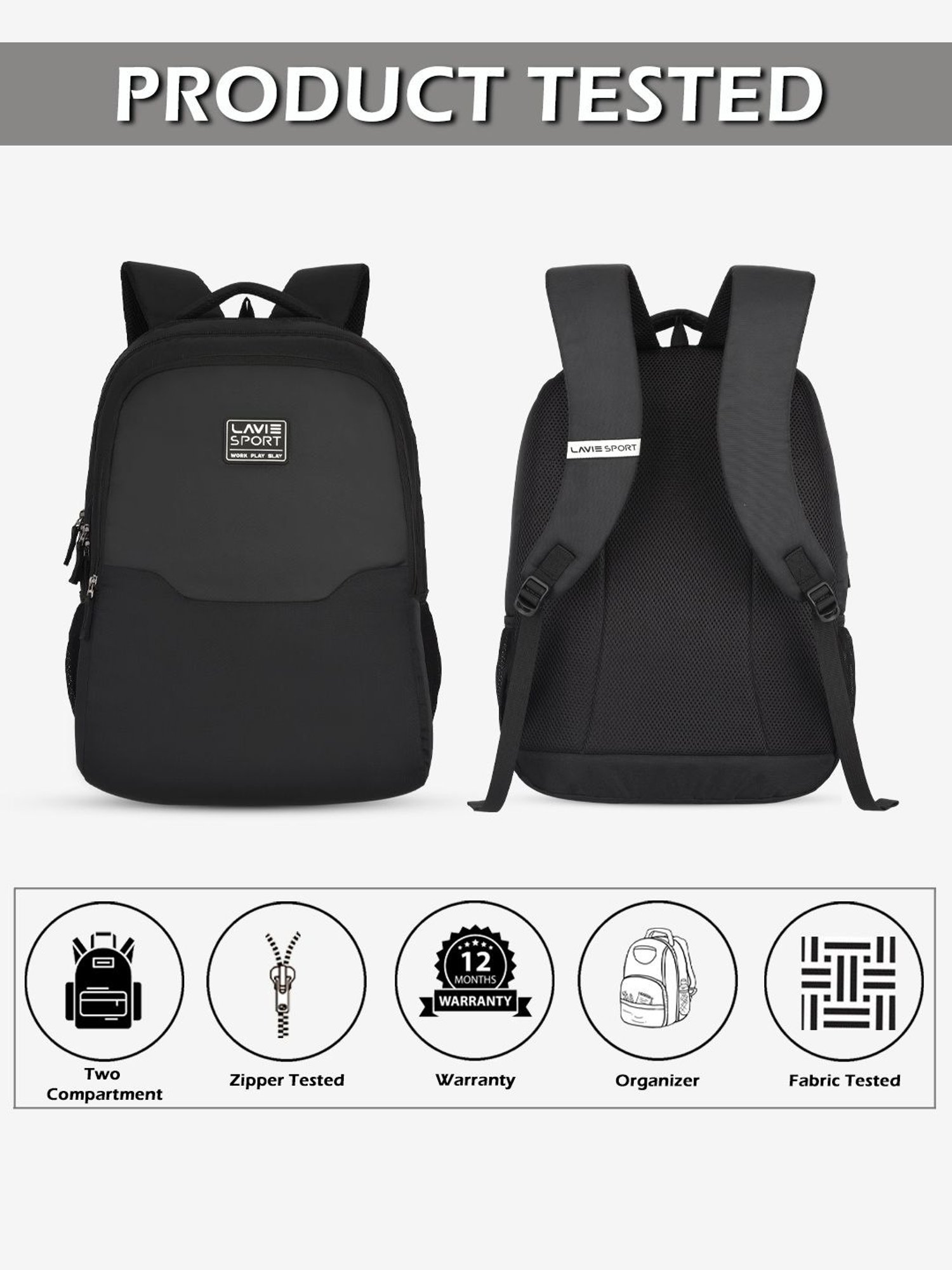 Lavie Sport Urban Black Polyester Solid Laptop Backpack - 31 Ltrs