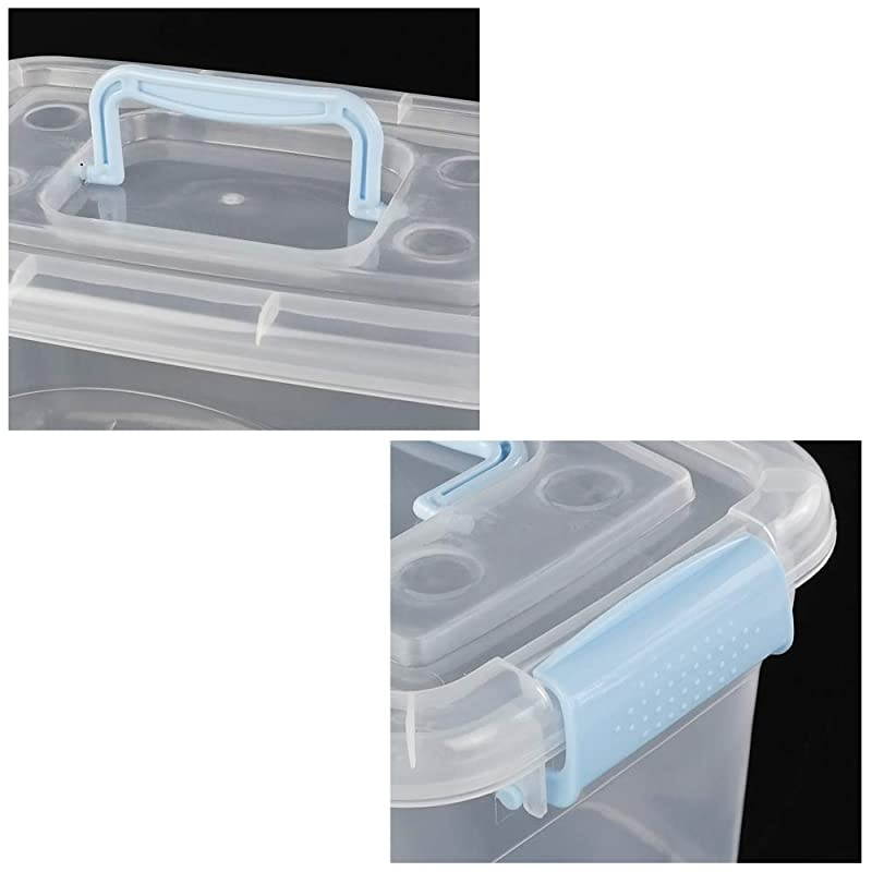 6 Quart Plastic Storage Box with Blue Latching Lid, Clear Bin Organizer, 4 Packs