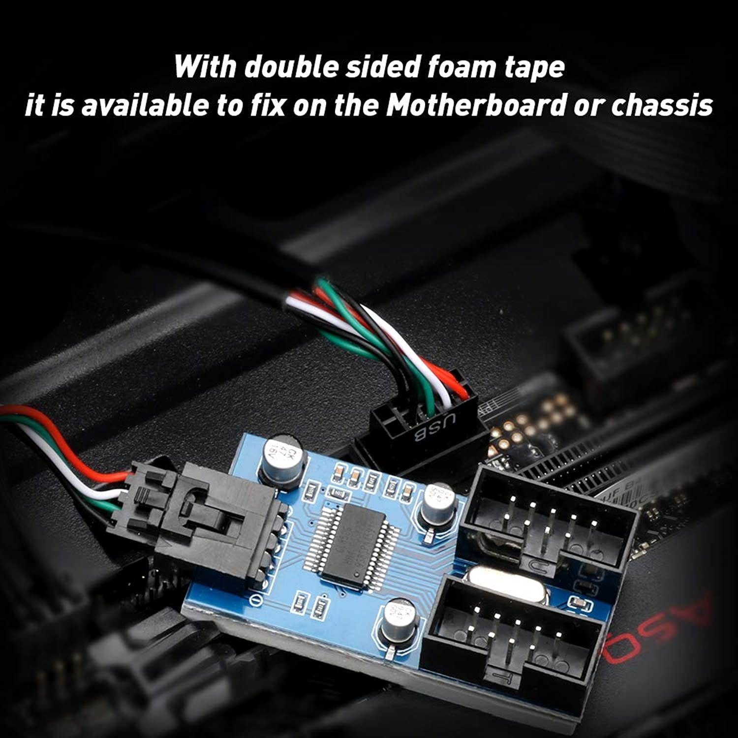 Rocketek Motherboard 9 pin Header Male 1 to 2 Female Extension Splitter Cable Desktop 9-Pin USB 2.0 HUB Connector Adapter for Port Multiplier