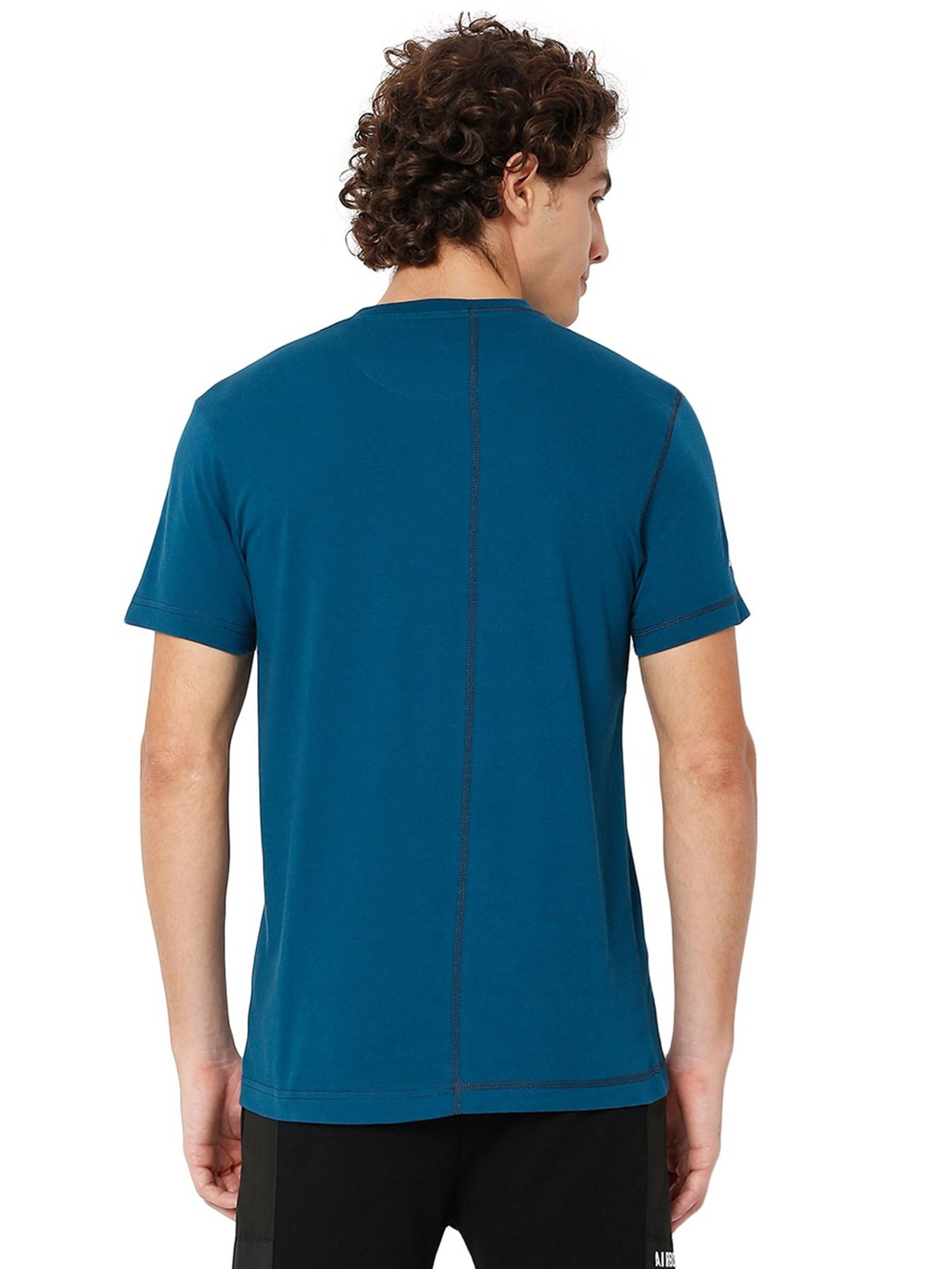 Mufti Teal Slim Fit Printed Crew T-Shirt