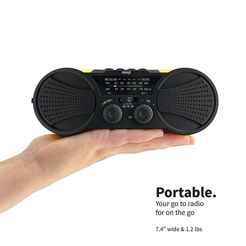 Weather Radio 4000mAh Portable Solar Powered Hand Crank AM FM NOAA Weather Stations USB Cell Phone Charger SOS Alarm LED Flashlight amp Reading Light Radio Buzz4000