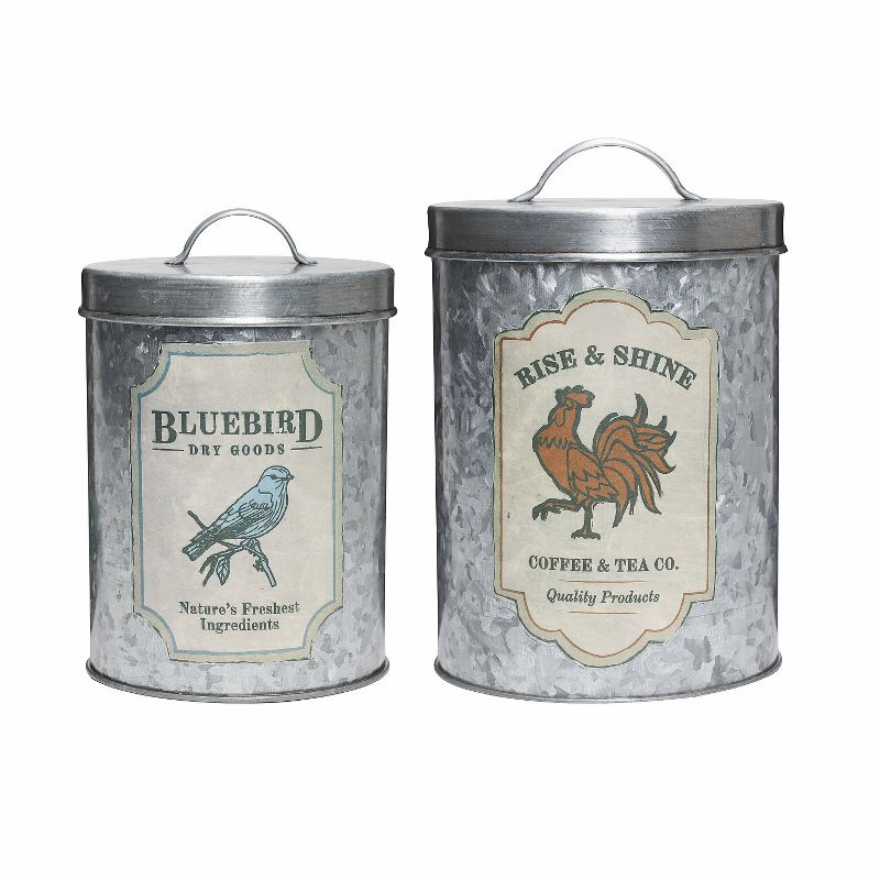 Amici Home Galvanized Farm Silver/Gray 52 & 84 oz Metal Storage Canisters, Set of 2