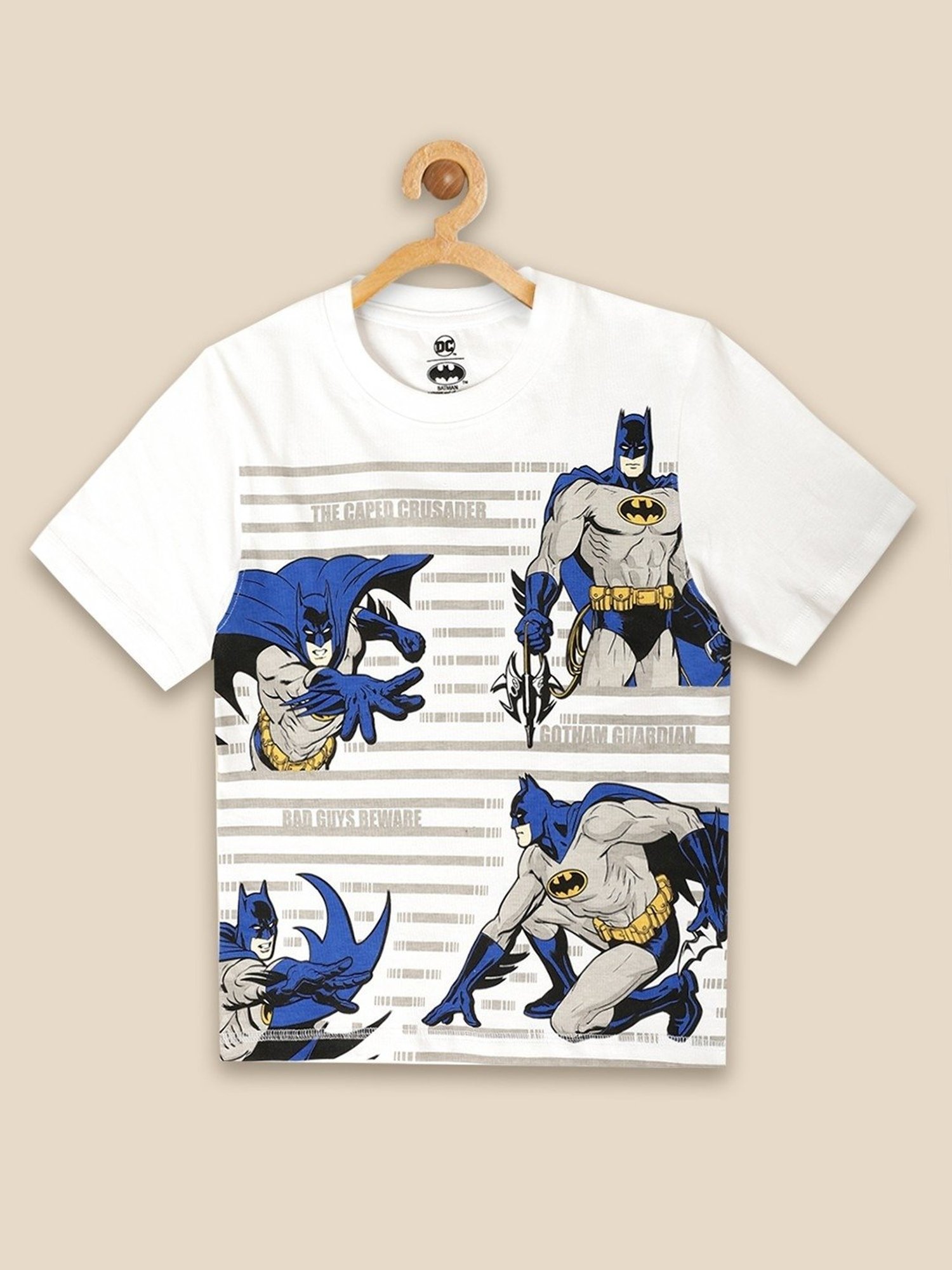 Boysville White & Blue Cotton Printed Batman T-Shirt