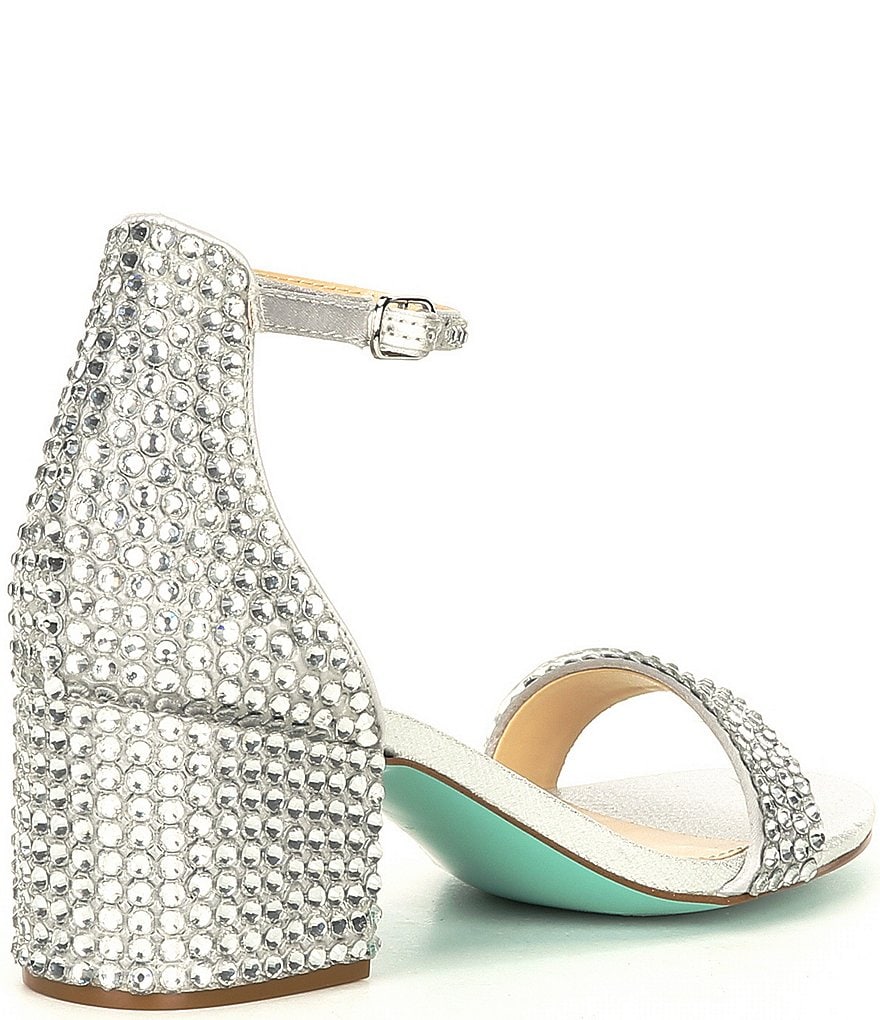 Blue by Betsey Johnson Mari Oversized Rhinestone Embellished Block Heel Dress Sandals