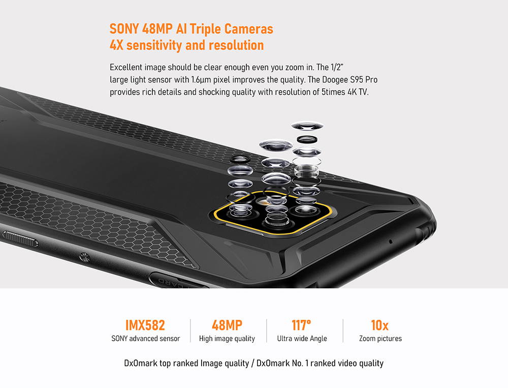 DOOGEE S95 PRO 8+128GB Rugged Smartphone Unlocked Outdoor 4G, Helio P90 Phones Dual SIM, Android 9.0 IP68 Waterproof, 48+8+8+16MP AI Cameras, 6.3 inch, 5150mAh, GPS/NFC/Wireless Charge