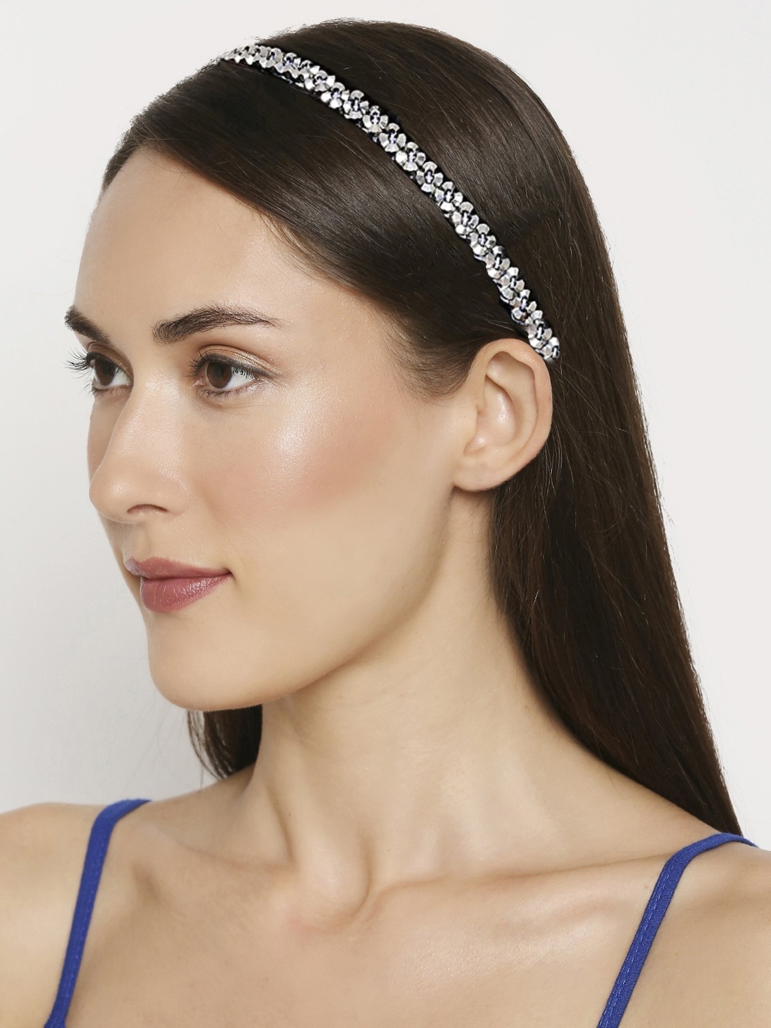 OOMPH Metallic Black Crystal Studded Party Thick Hair Band