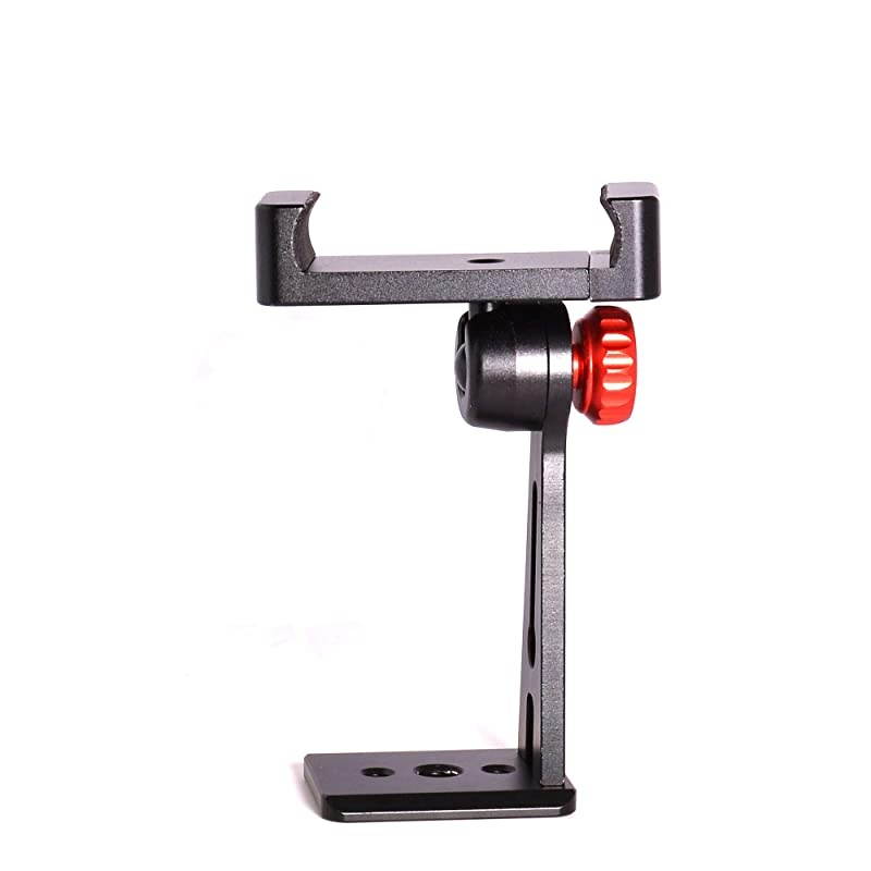 Phone Holder for Tripod, Metal Cellphone Tripod Adapter 360 Degree Rotation Vertical Video Smartphone Bracket Clip Compatible with iPhone X XS XR 8 Samsung Galaxy S10 S9+ Huawei (Black C18)