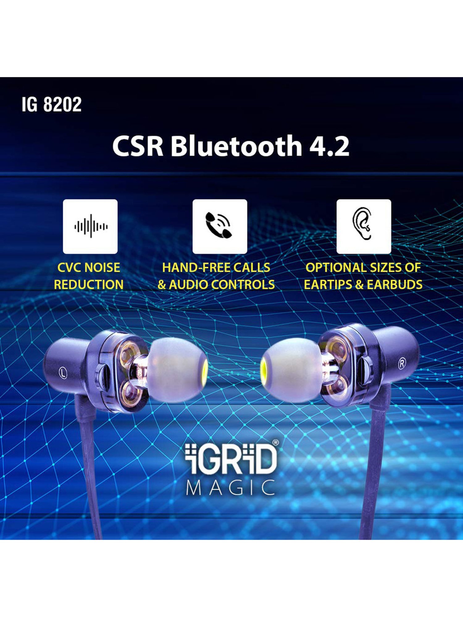 iGRiD Magic Wireless Neckband with Mic (IG-8202, Black)