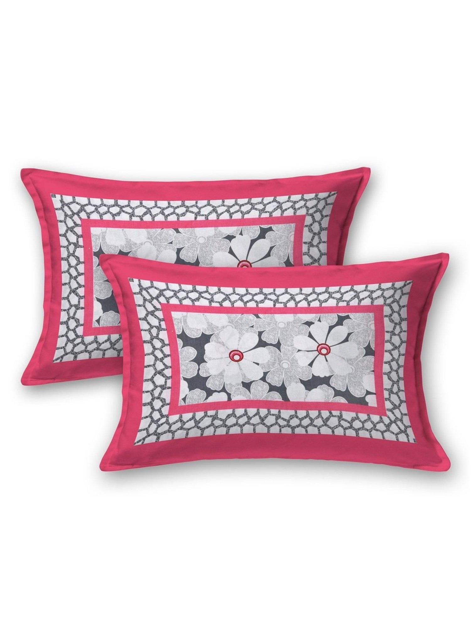 Living Roots Jaipuri Pink & Grey 210 TC Cotton Queen Bed Sheet with 2 Pillow Covers