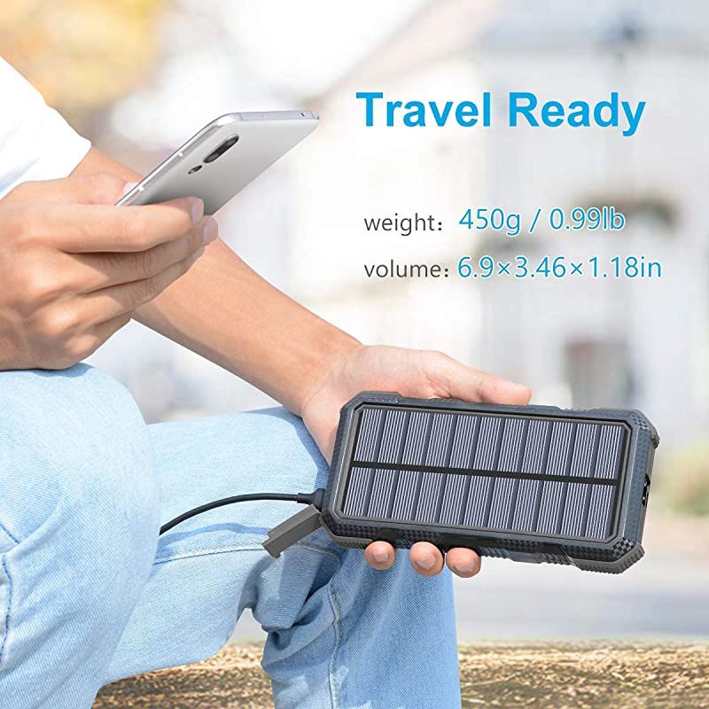 Solar Charger 24000mAh  18W USB C Power Bank, QC 3.0 Portable Wireless Charger with 4 Outputs Solar Phone Charger for Smartphone, Tablet and Laptop
