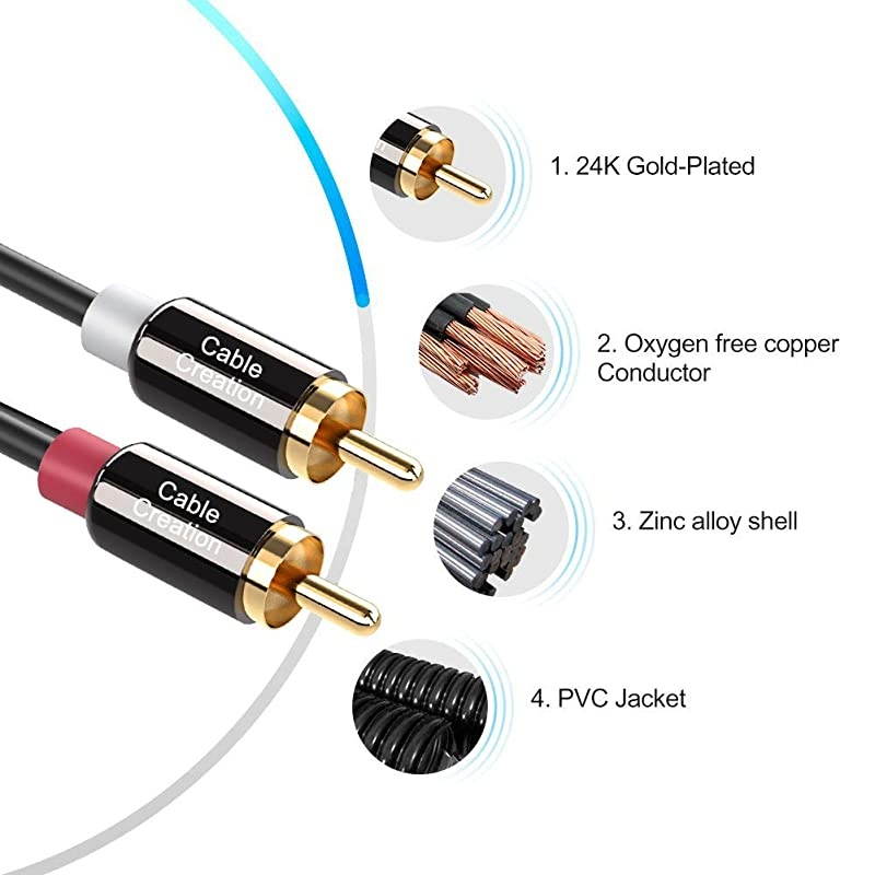 2Male to 2Male RCA Audio Cable 15Feet 10Pack