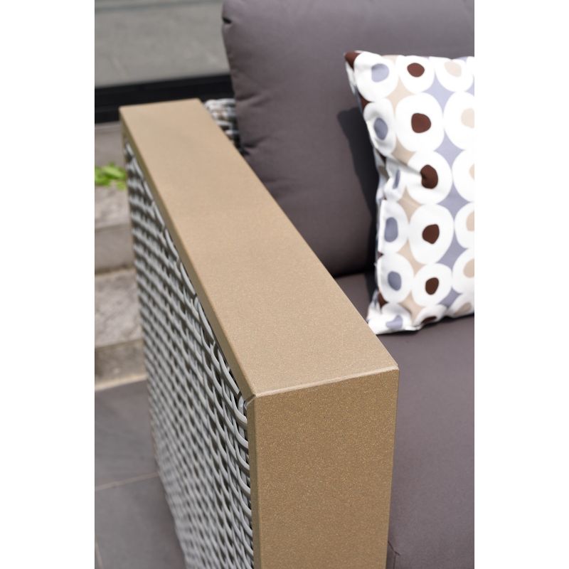 Camaro 5-Piece Wicker/Faux Wood Patio Seating Set with Gray Cushions - Gray - Amazonia