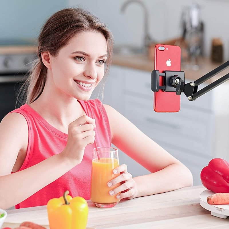 Cell Phone Holder, Universal Phone Stand Clip Lazy Bracket Flexible Articulating Arm Phone Mount Compatible with iPhone 12 11 Pro Xs Max XR X 8 7 6 6s Plus, Samsung S10 S9 S8 S7 S6