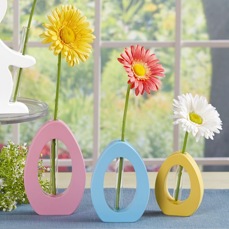 Lakeside Colorful Single Flower Stem Easter Egg Shaped Floral Vases - Set of 3