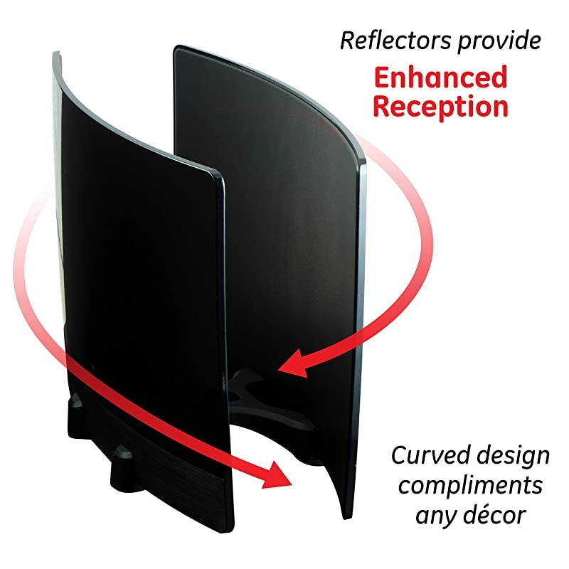GE  Optima TV Antenna 60 Mile Range HDTV VHF UHF Indoor Signal Enhancing Reflector Panel 10 Ft Coax Cable Black 34137