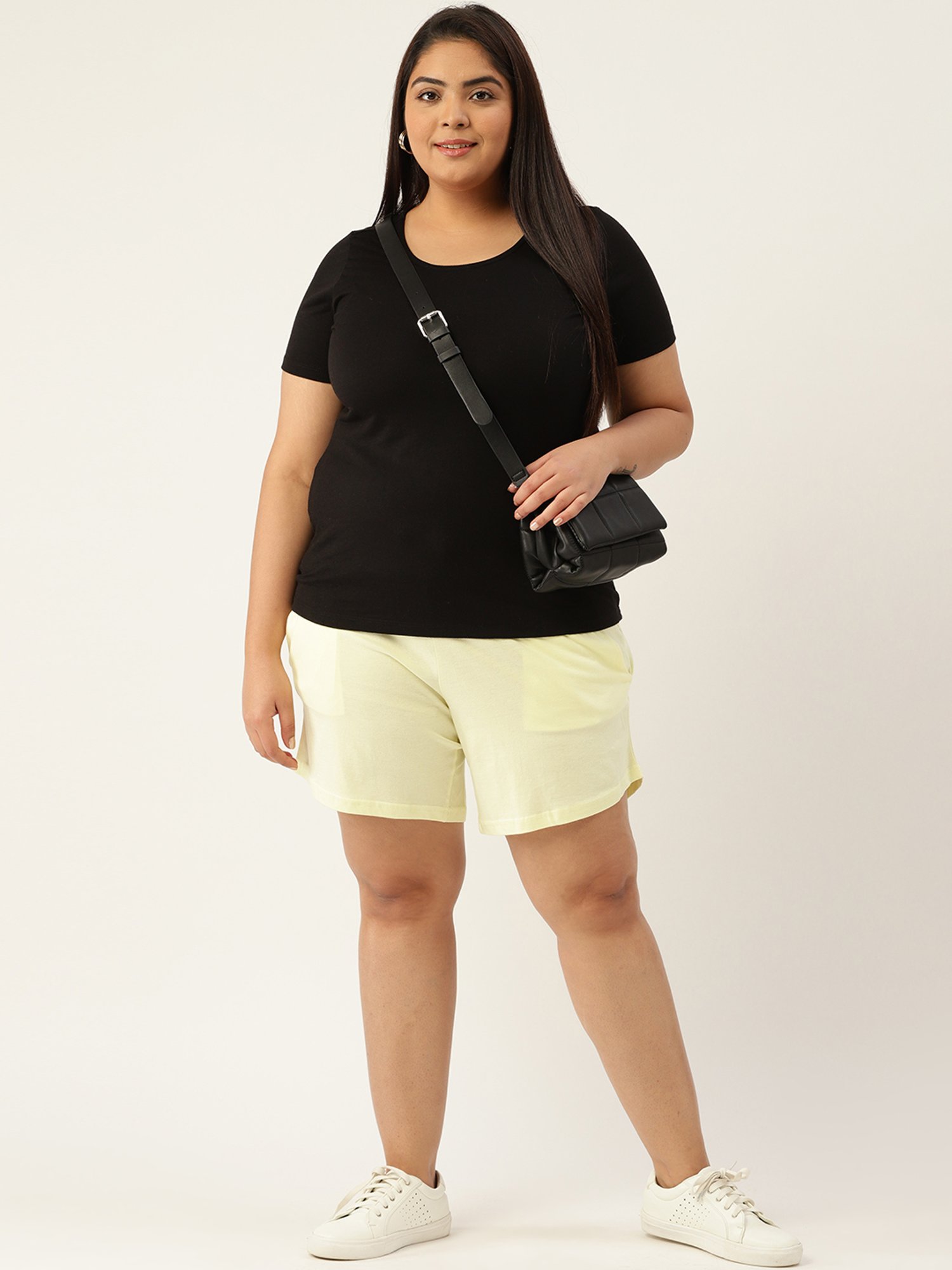 theRebelinme Yellow Cotton Shorts