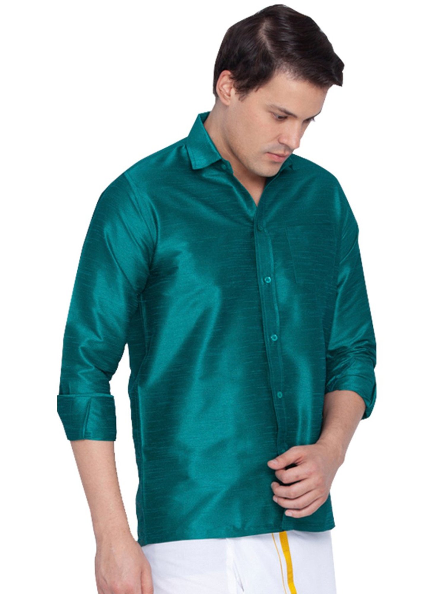 VASTRAMAY Bottle Green Straight Fit Self Pattern Shirt