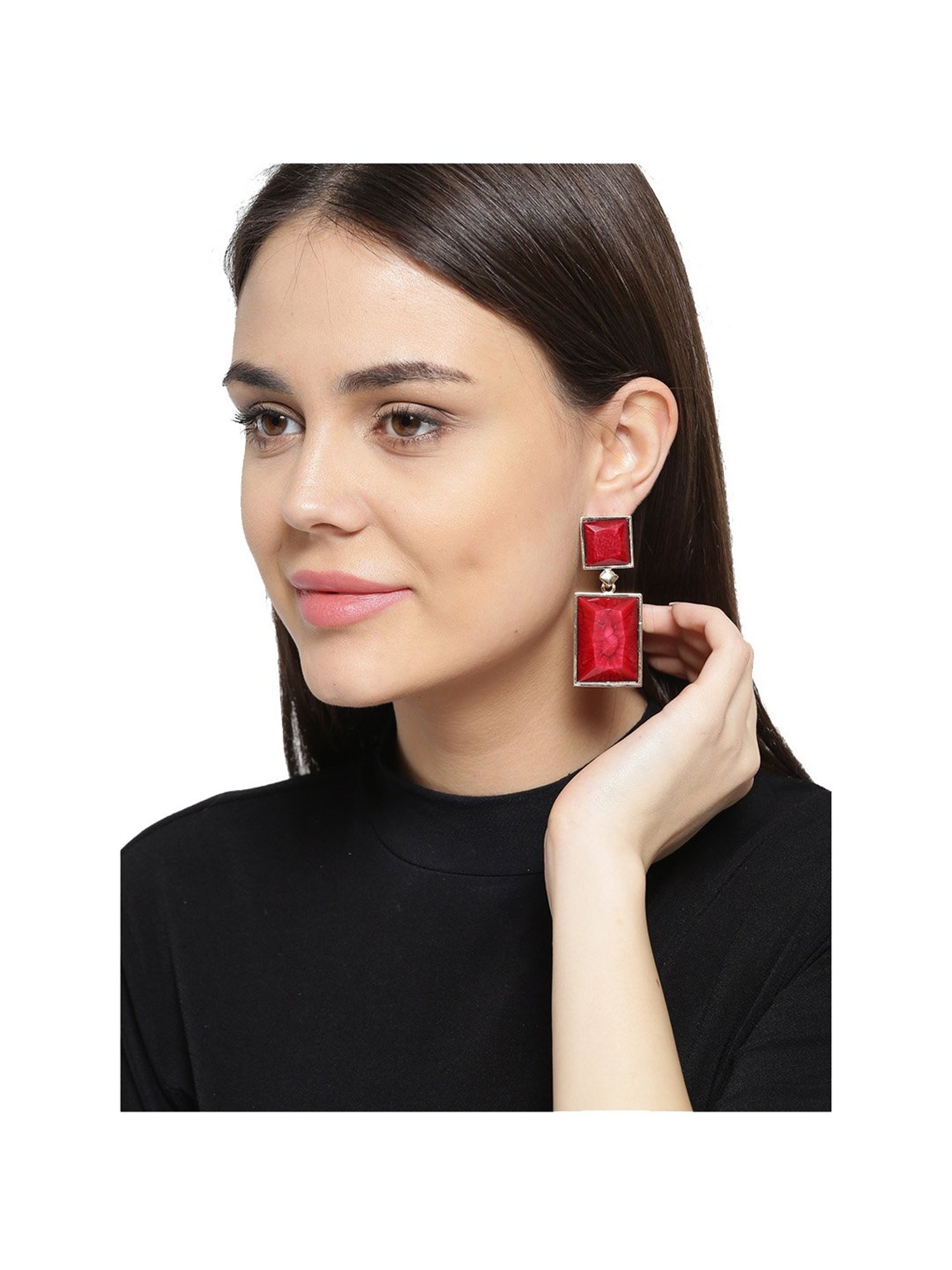 Prita Red & Golden Dangler Earrings