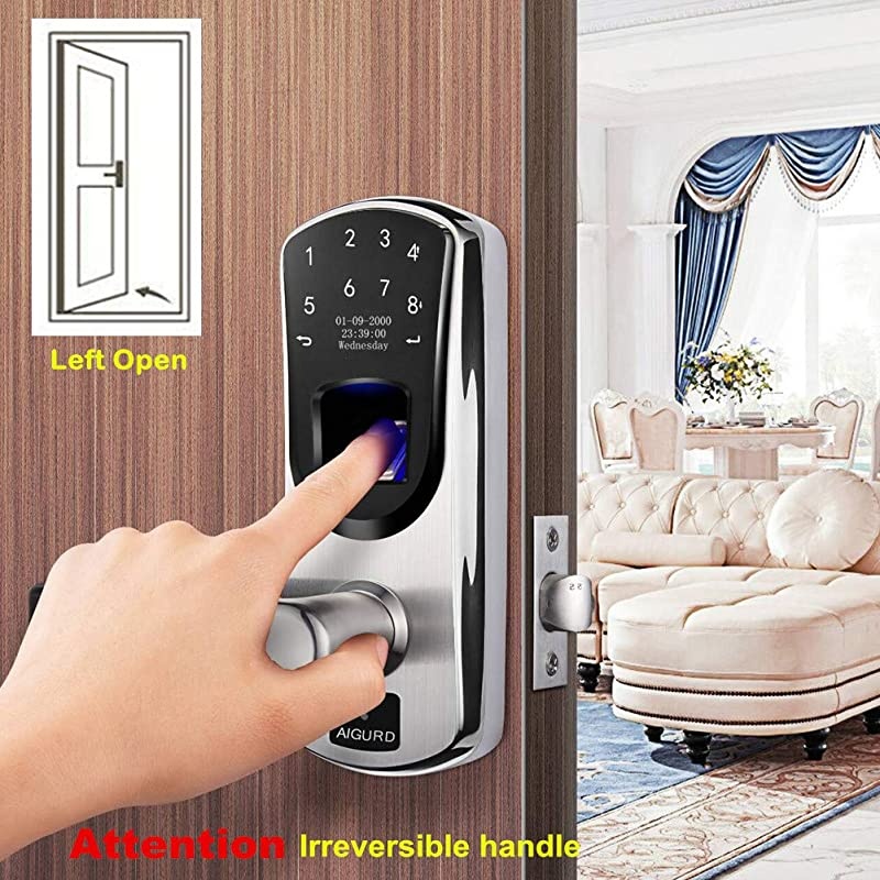 Fingerprint Door Lock, Stainless Steel Keyless Entry Door Lock, Biometric Door Lock, Keyless Door Lock, Keypad Door Lock, Digital Smart Door Lock, Keypad Entry Door Lock(Left-Handle)