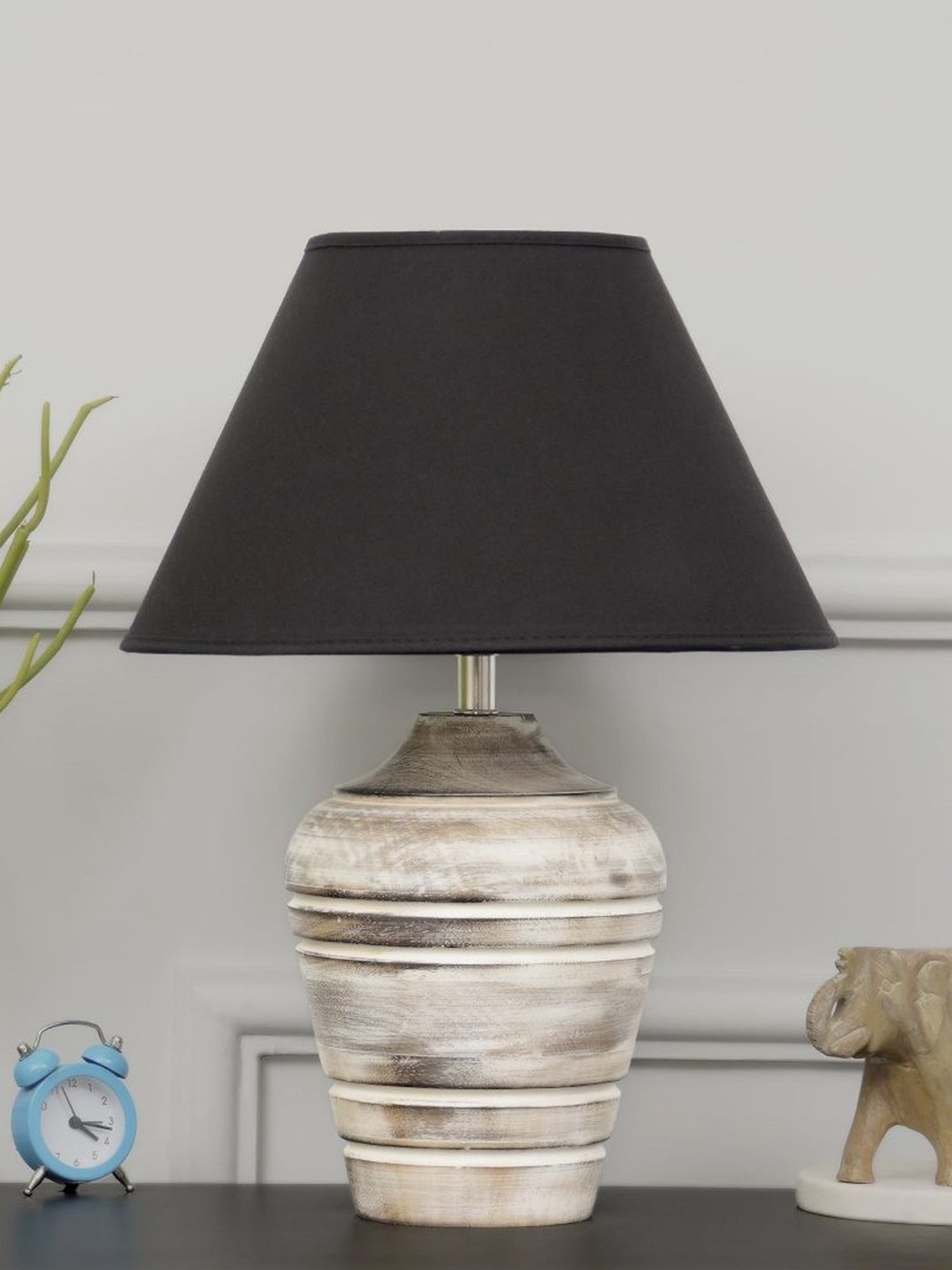 Kapoor Lamp Shades Distress White & Black Wood Prova Table Lamp