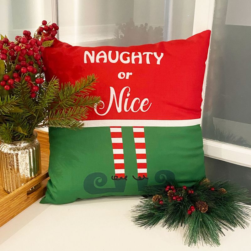 Elf - Naughty or Nice Christmas Holiday Decorative Throw Pillow - 18"x18" - Elrene Home Fashions