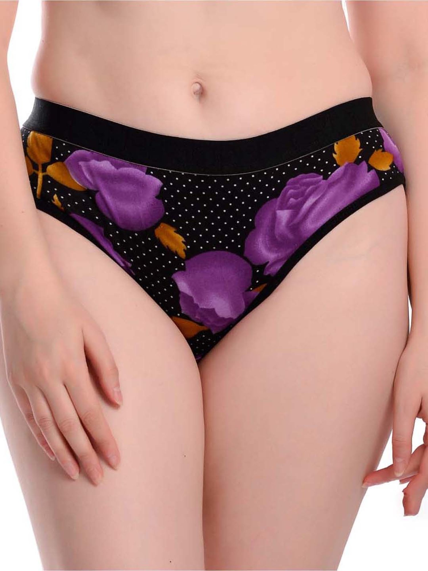 AROUSY Black & Purple Cotton Printed Hipster Panty