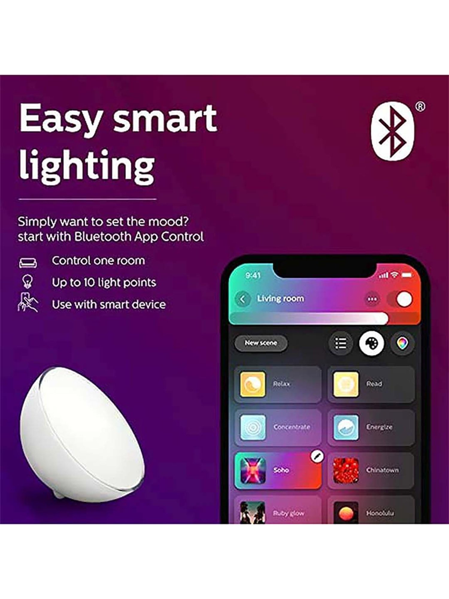 Philips Hue Go 7602031I6 Portable Dimmable WiFi LED Smart Table Lamp With Bluetooth (White)
