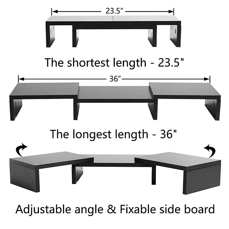 Dual Monitor Stand Riser Adjustable Length and Angle Multi Screen Stand Desktop Stand Storage Organizer for Laptop ComputerTVPCPrinter Black