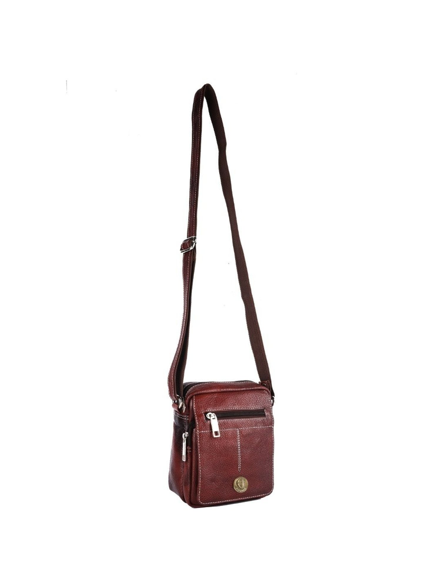 HiLEDER Brown Textured Small Leather 7 inch Cross Body Bag