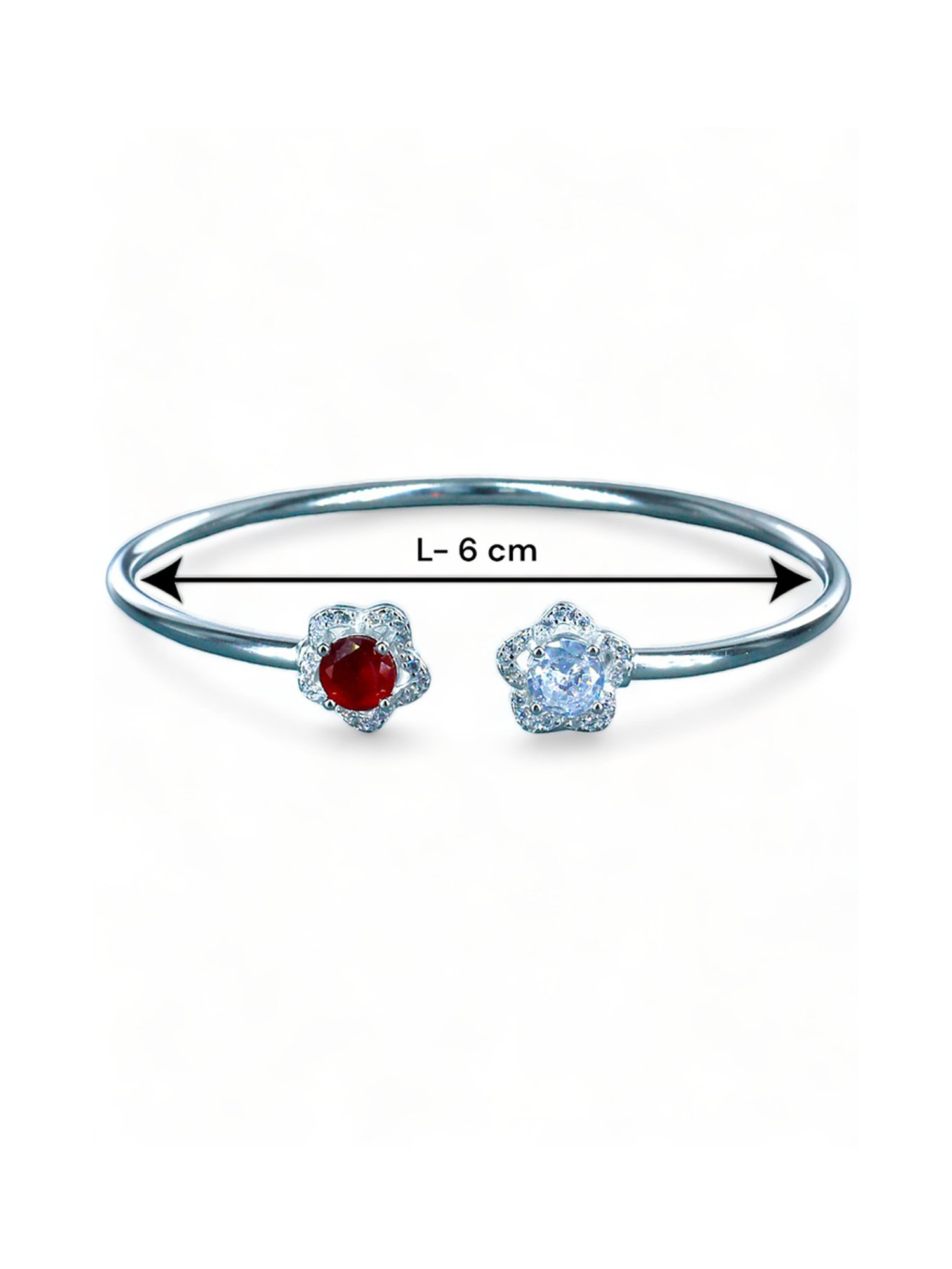 Taraash 925 Sterling Silver Floral Design Red CZ Bangle For Women