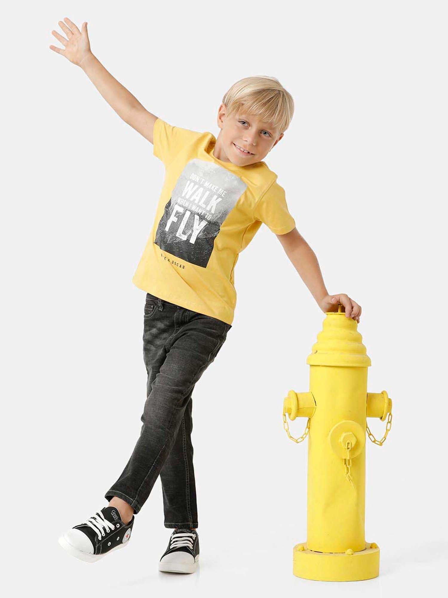 Kate & Oscar Kids Yellow Cotton Printed T-Shirt