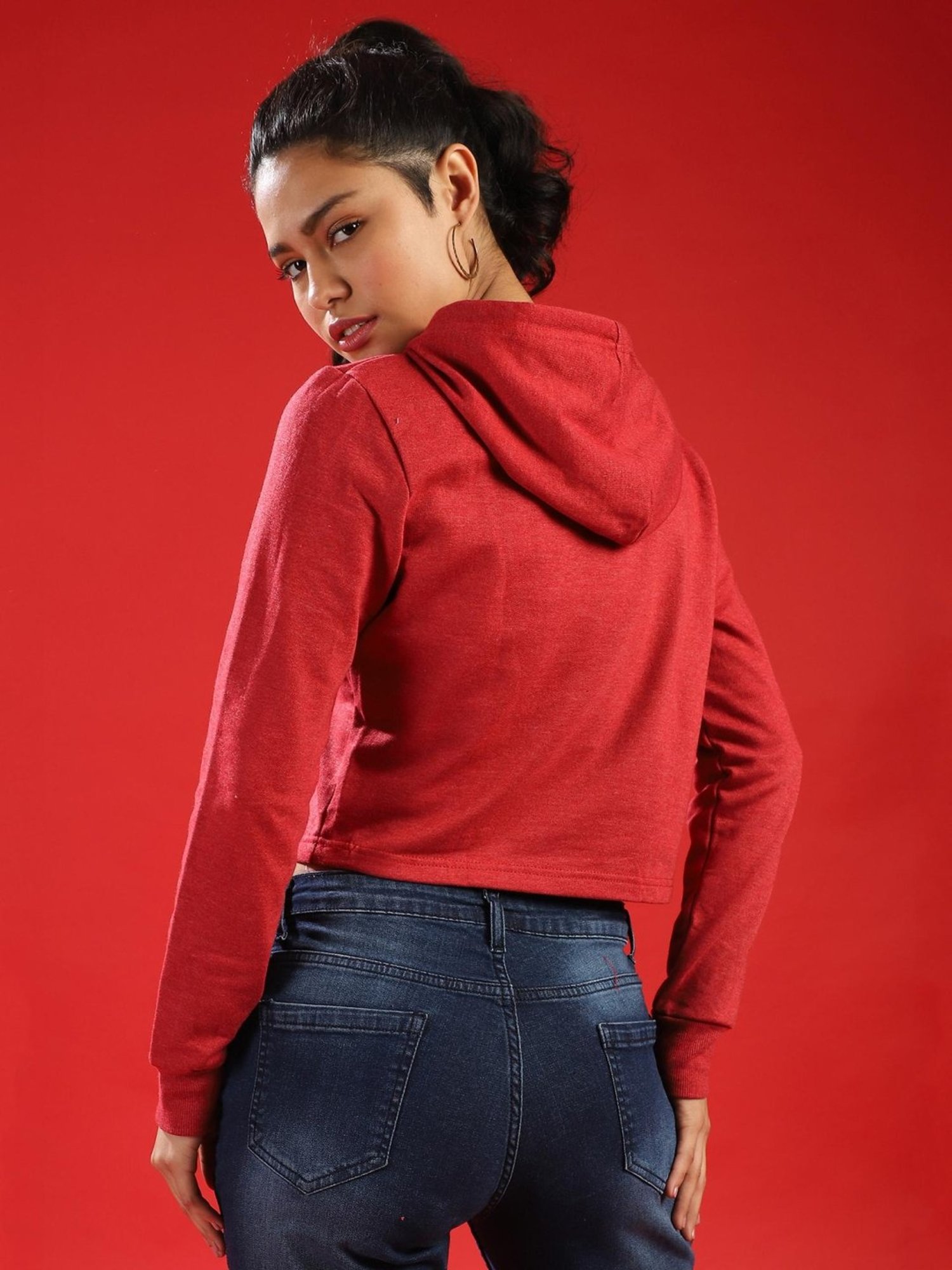 Campus Sutra Red Graphic Print Hoodie