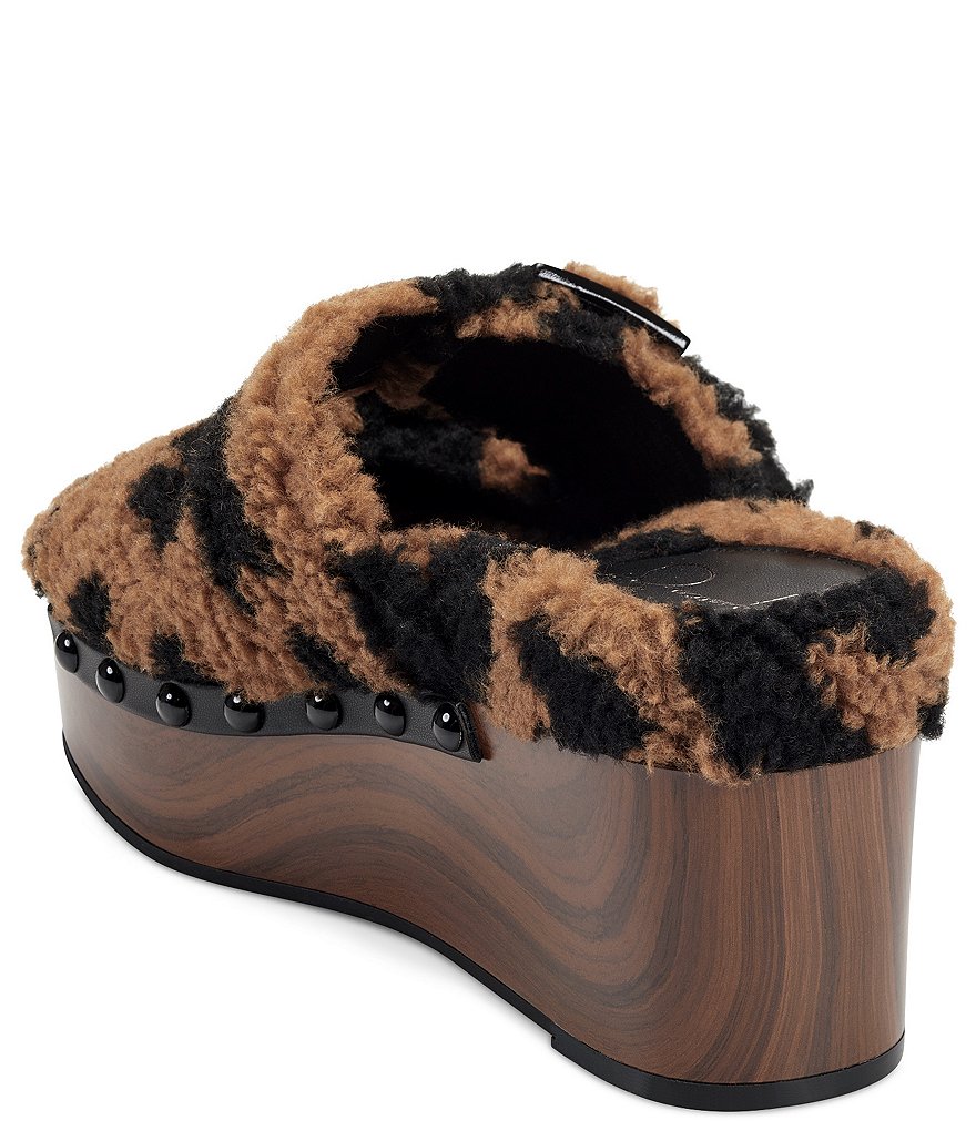 Jessica Simpson Cyriss Leopard Print Faux Shearling Buckle Wedges