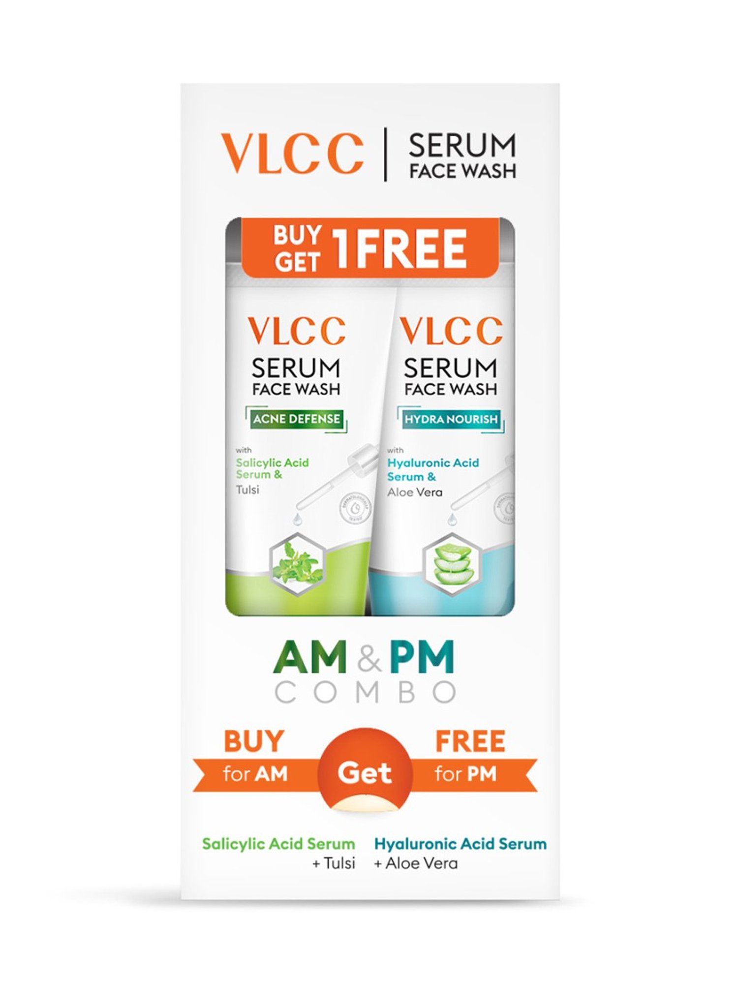 VLCC Acne Defence Tulsi for AM & Hydra Nourish Aloe Vera for PM Face Wash Combo