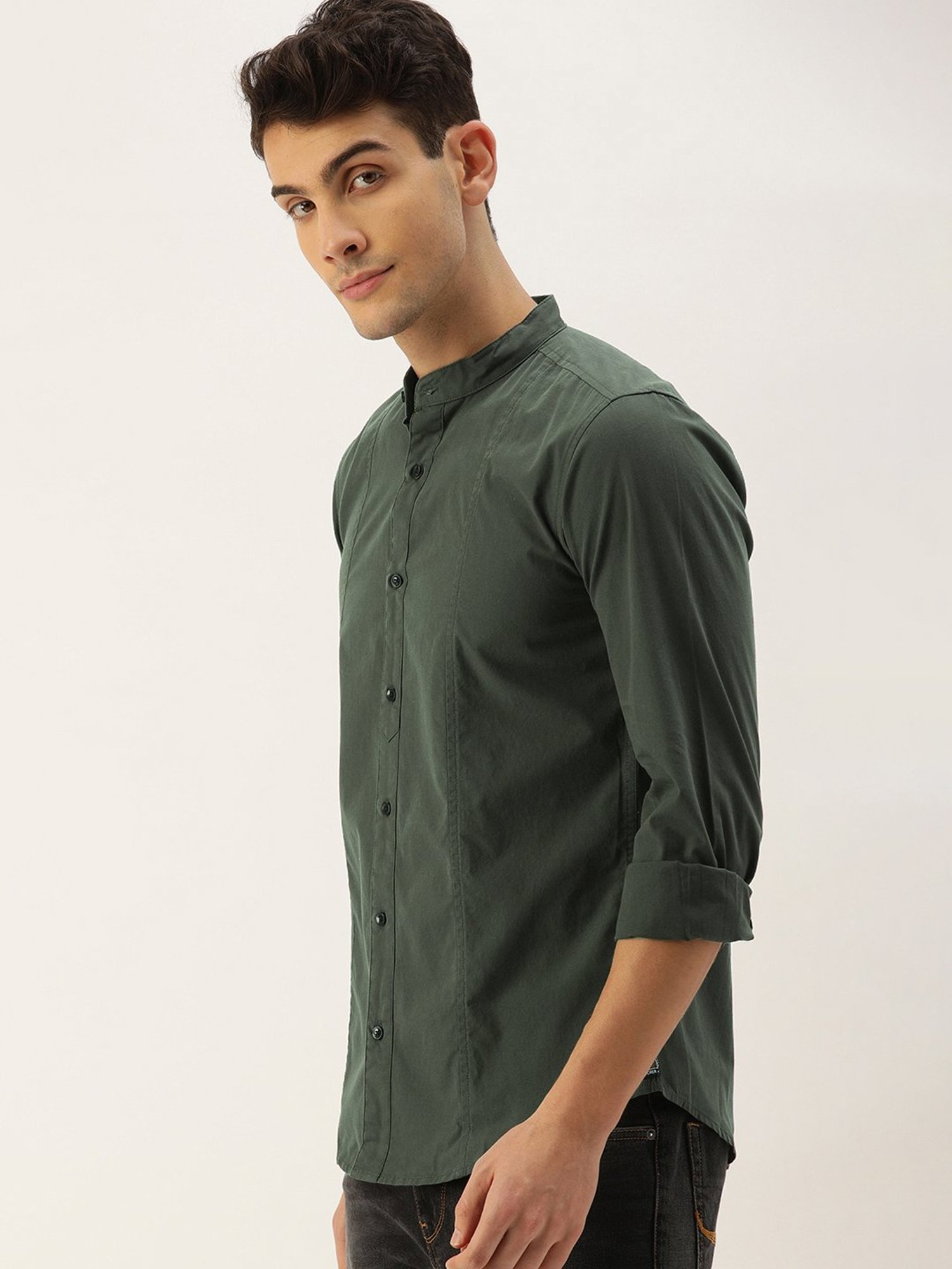 IVOC Olive Slim Fit Cotton Shirt