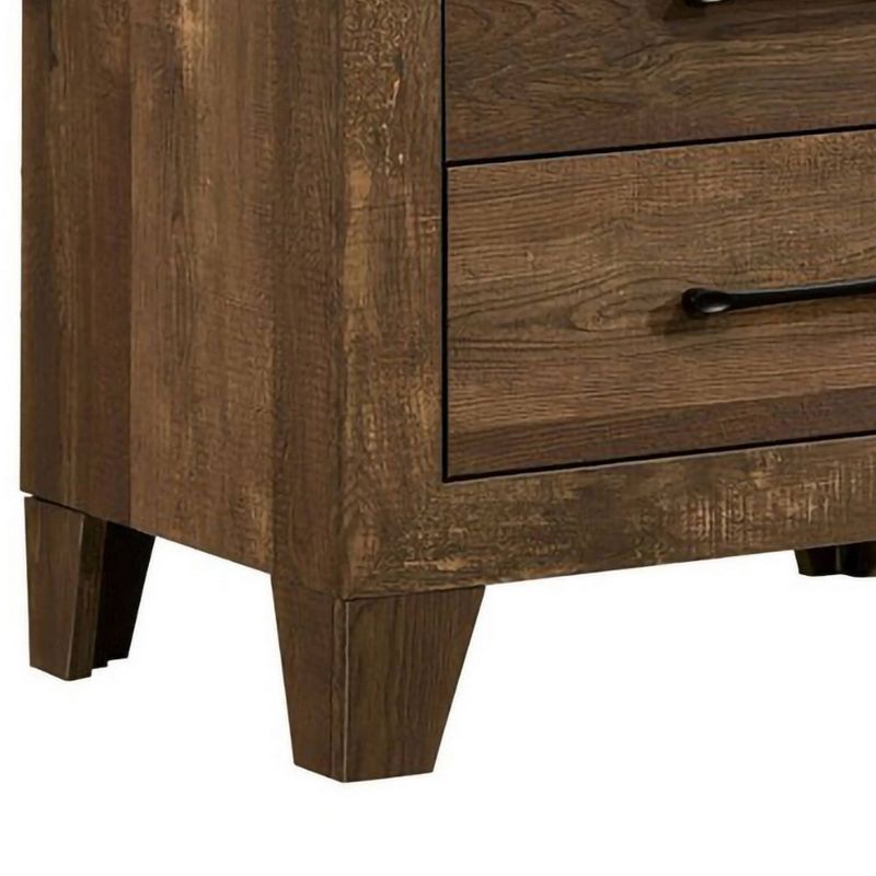 2 Drawer Rustic Wooden Nightstand with Grain Details Brown - Benzara
