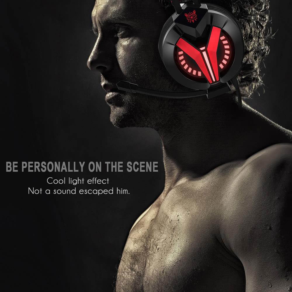 ONIKUMA M180 3.5mm Stereo Gaming Headset Over-Ear Headphones with Retractable Microphone Volume Control Noise Cancelling & LED Lights Black for PC PS4 Computer Laptop Mac iPhone iPad - Black & Red