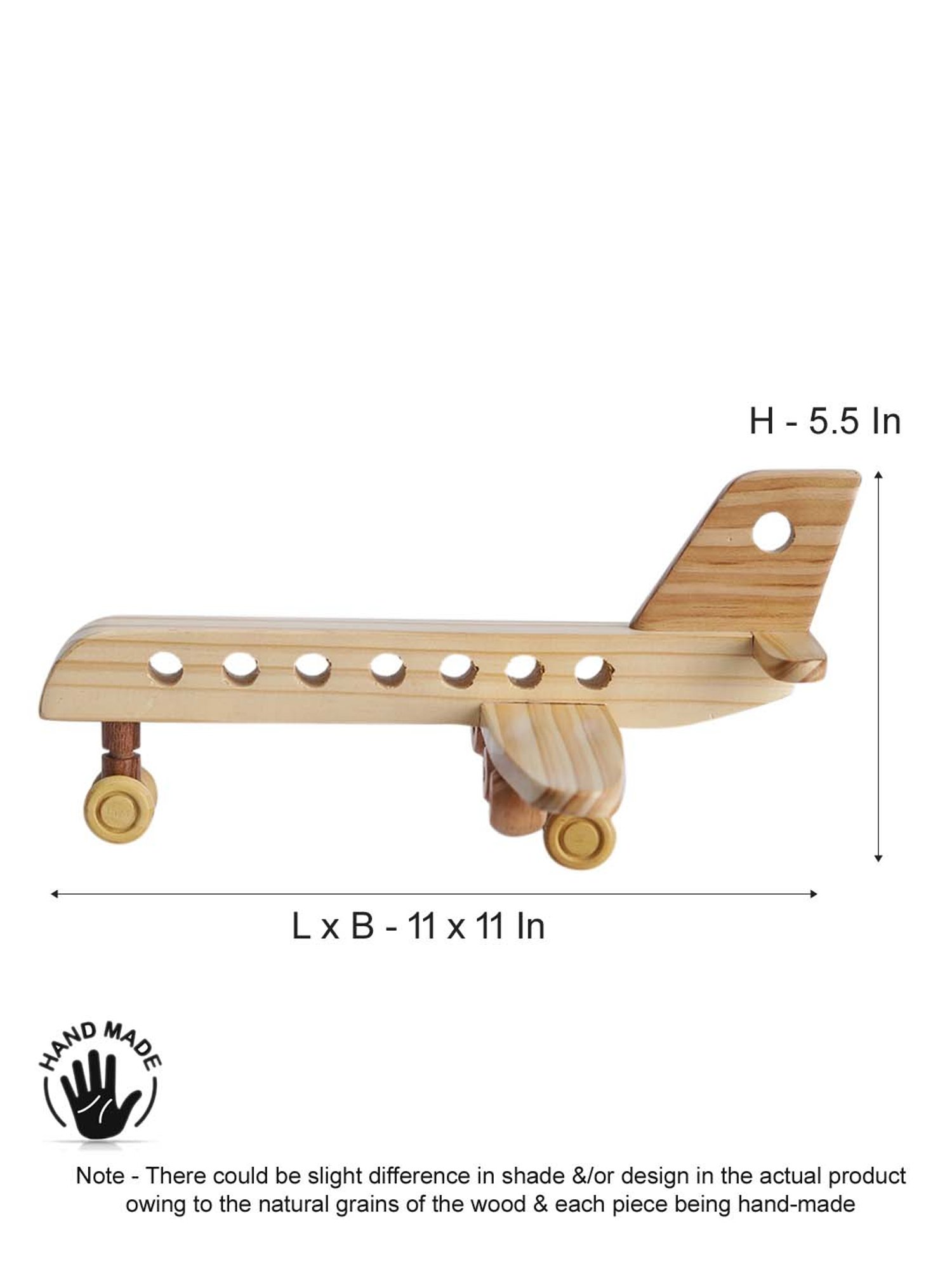 VarEesha Wheels of Wood Beige Pine Wood Decorative Airbuses - Set of 2