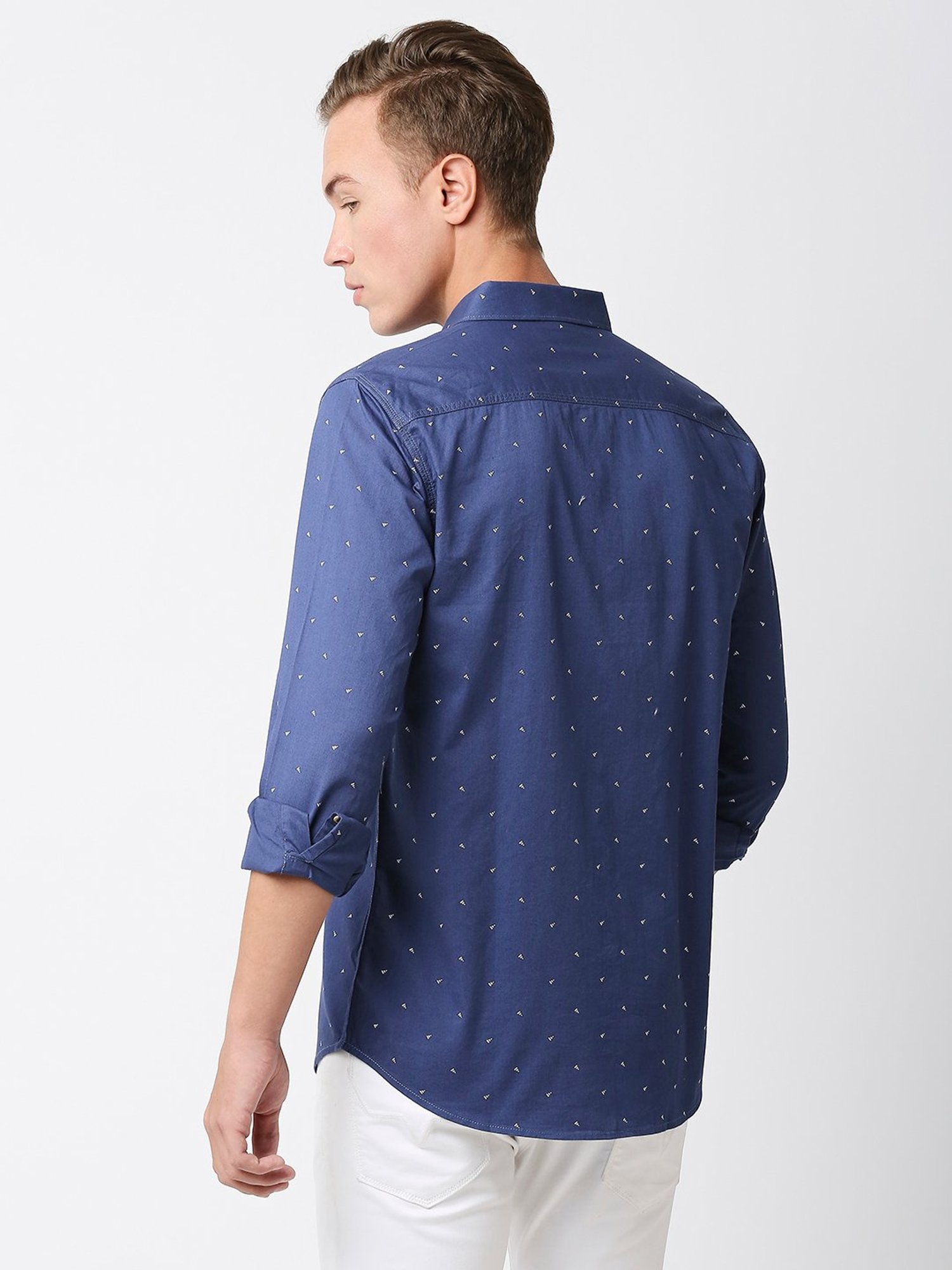 SOLEMIO Blue Slim Fit Printed Shirt