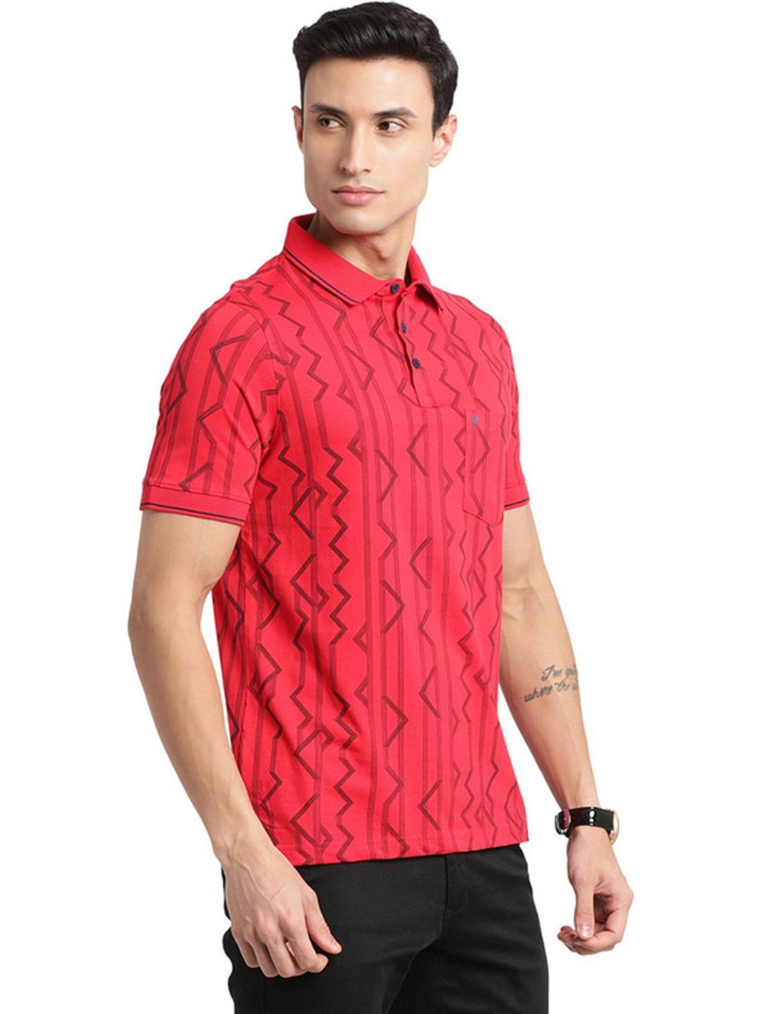 Turtle Pink Slim Fit Printed Polo T-Shirts